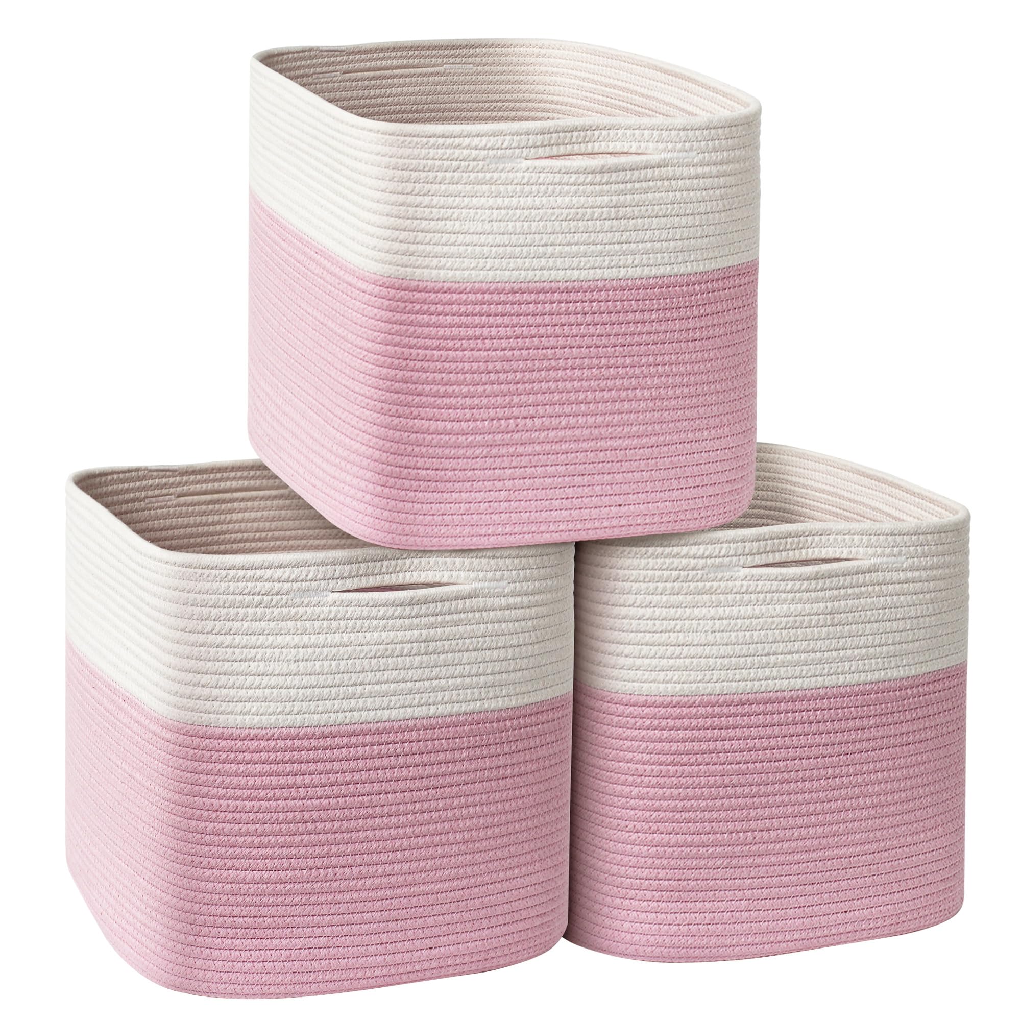 Willitat pink 13x13 woven cube bin 3-pack adds nursery closet organization.