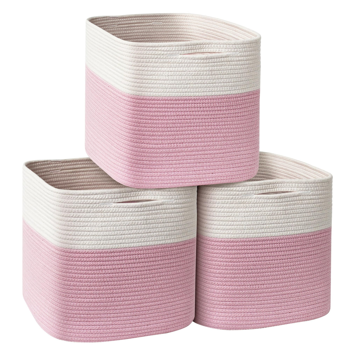 Willitat pink 13x13 woven cube bin 3-pack adds nursery closet organization.