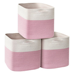 Willitat pink 13x13 woven cube bin 3-pack adds nursery closet organization.