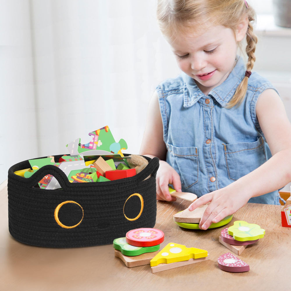 WILLITAT black cat decor for Halloween adds seasonal flair while tidying toys.