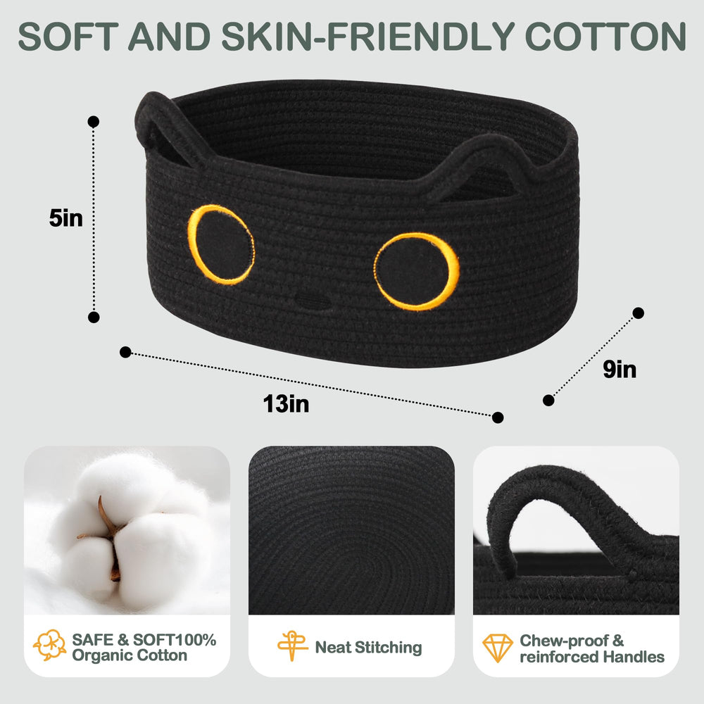 WILLITAT cat toy basket with handle and ears provides charming decor plus easy toy organization.