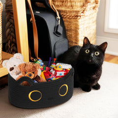 WILLITAT cat bed and storage bin doubles as a cozy resting spot and toy bin.