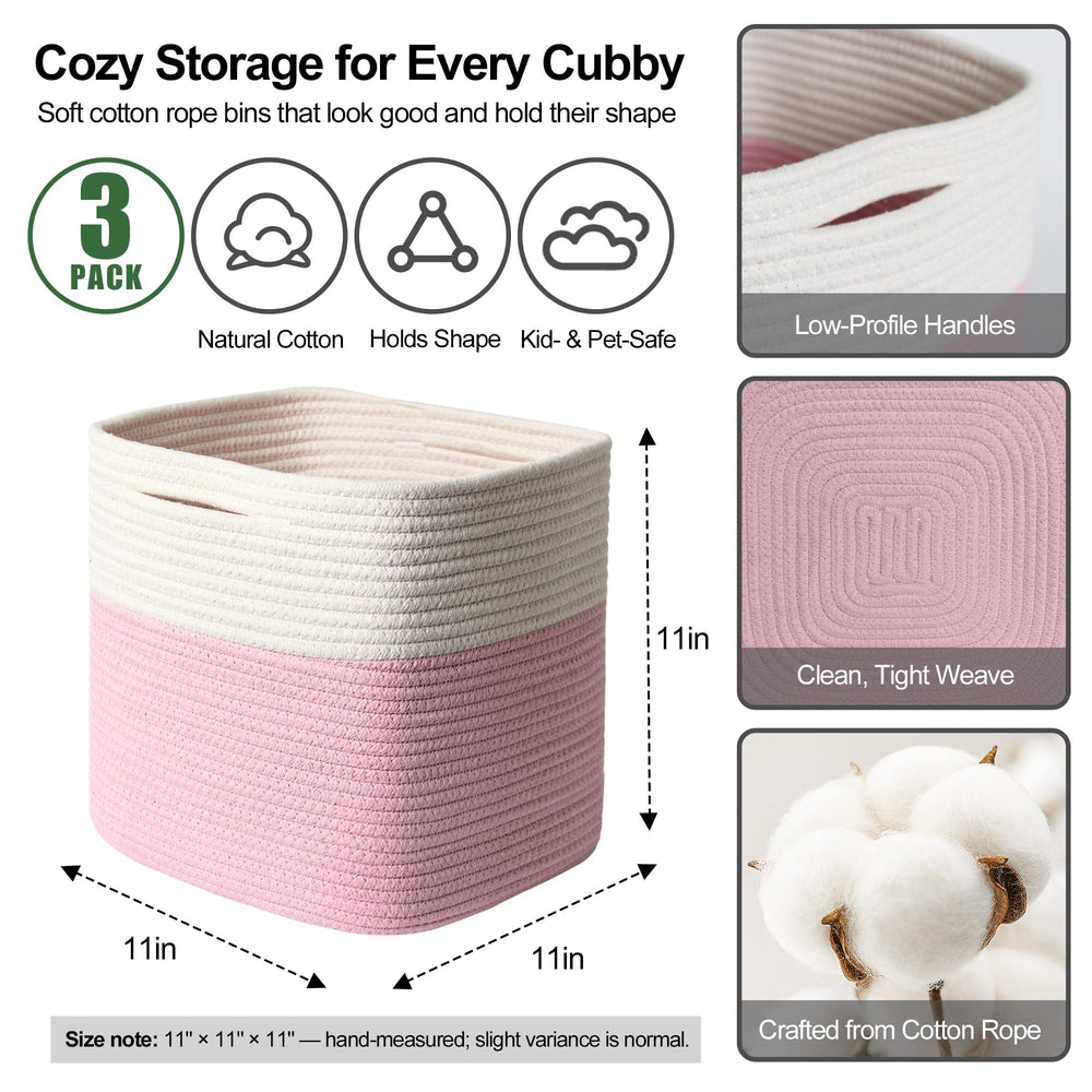 WILLITAT cotton rope bins closeup weave enhances farmhouse or boho decor.