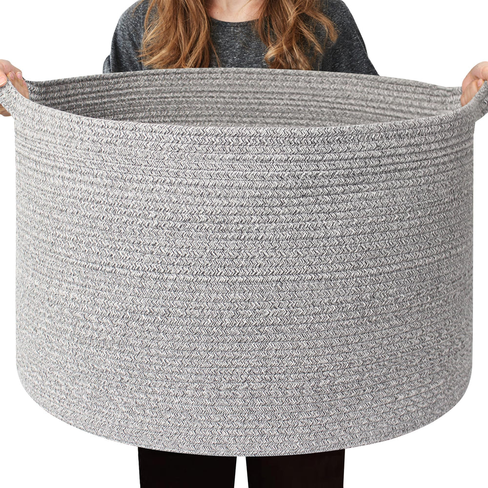 WILLITAT Extra Large Blanket Basket, 22in round top view, ample storage for blankets