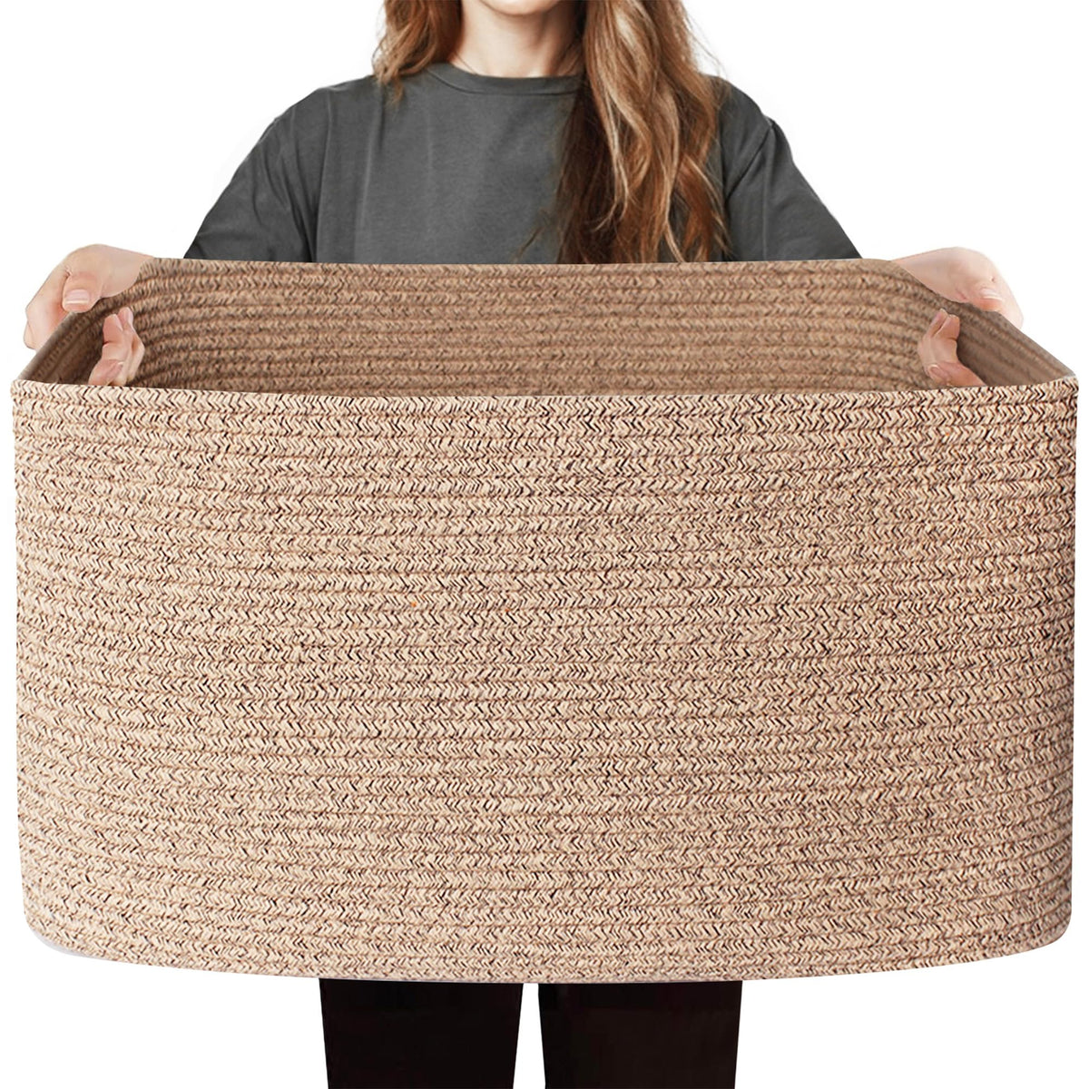 Willitat large storage basket with blankets keeps living room organized.