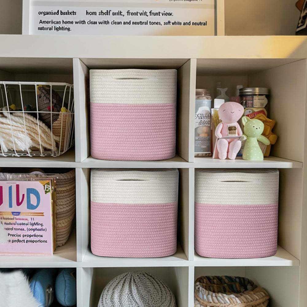 WILLITAT pink white bin in childs room adds playful storage and style.