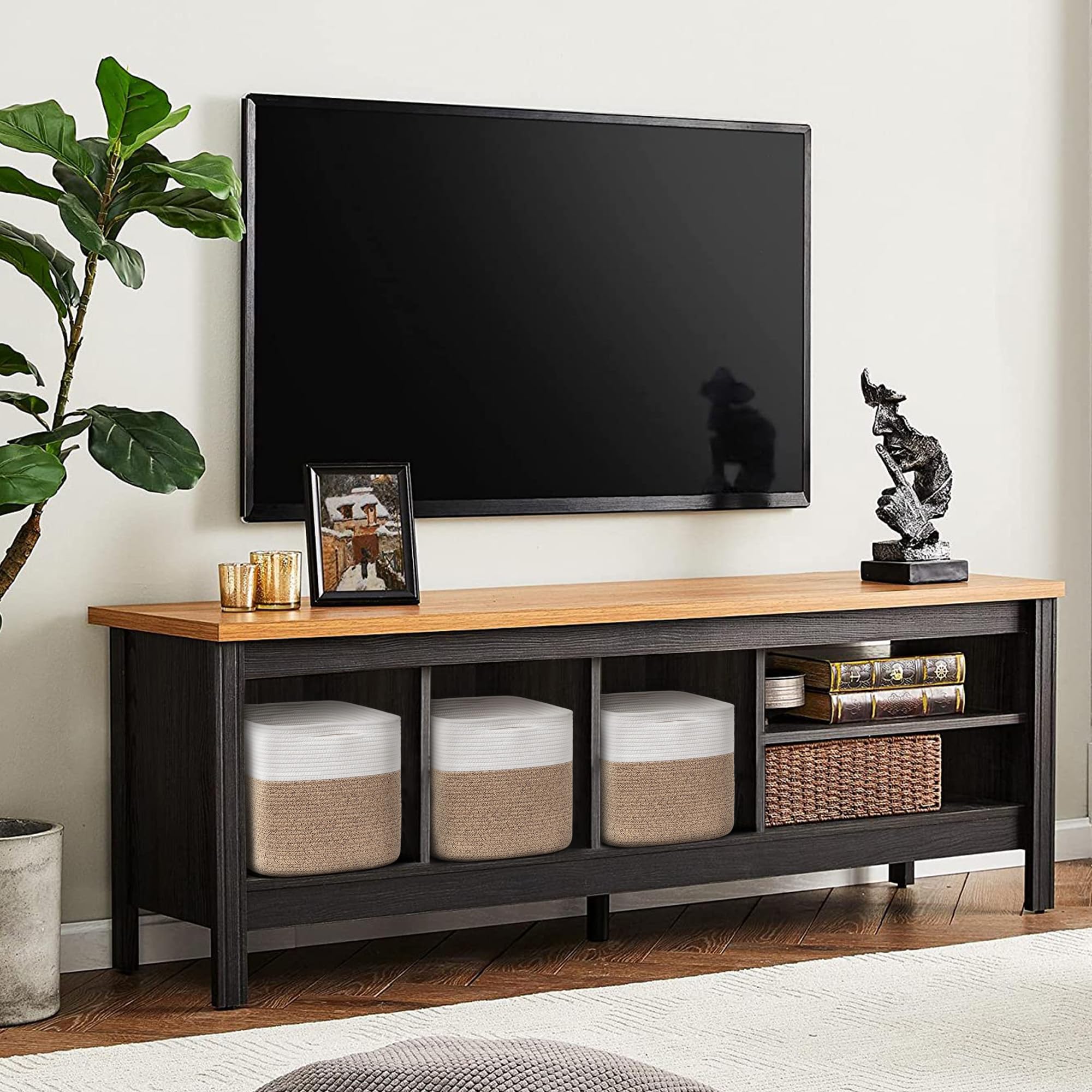 WILLITAT toy-storage-bin in living room supports tidy toy and blanket storage.