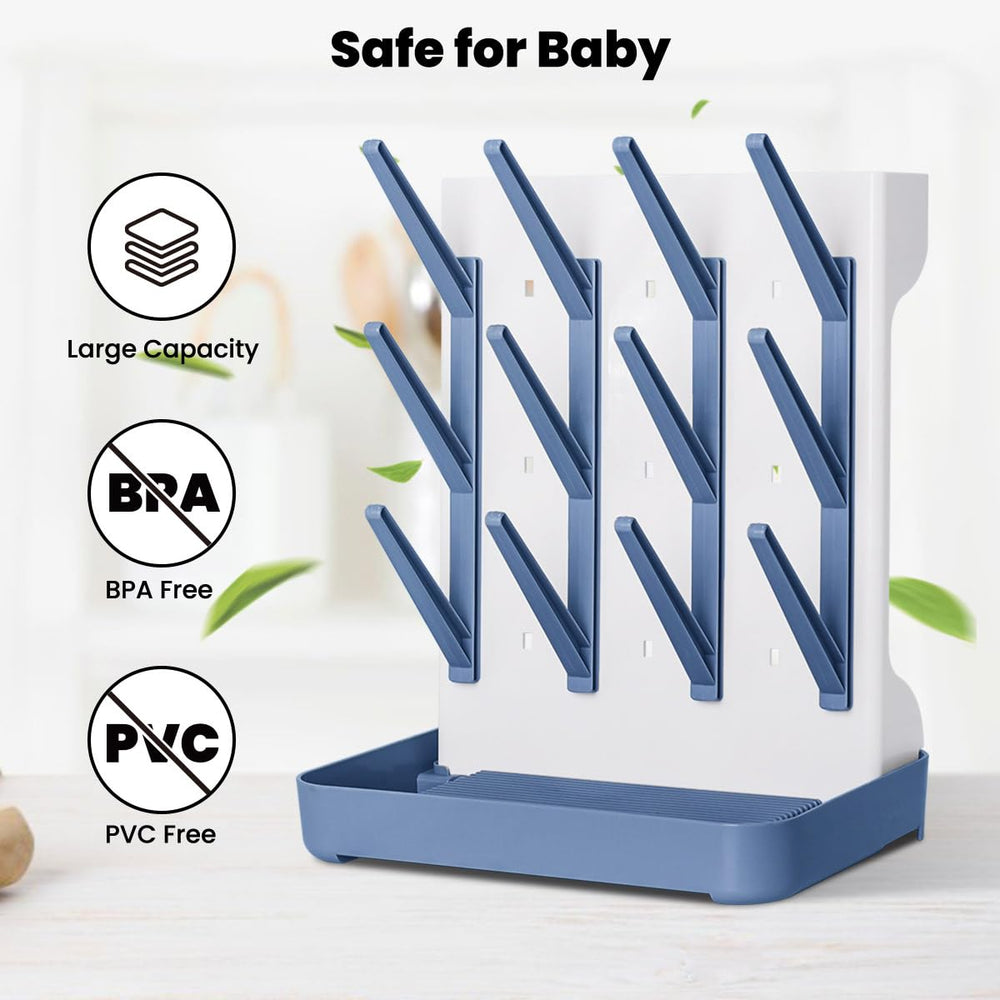 WillMall bottle drying rack blue color adds a calm look to the kitchen.