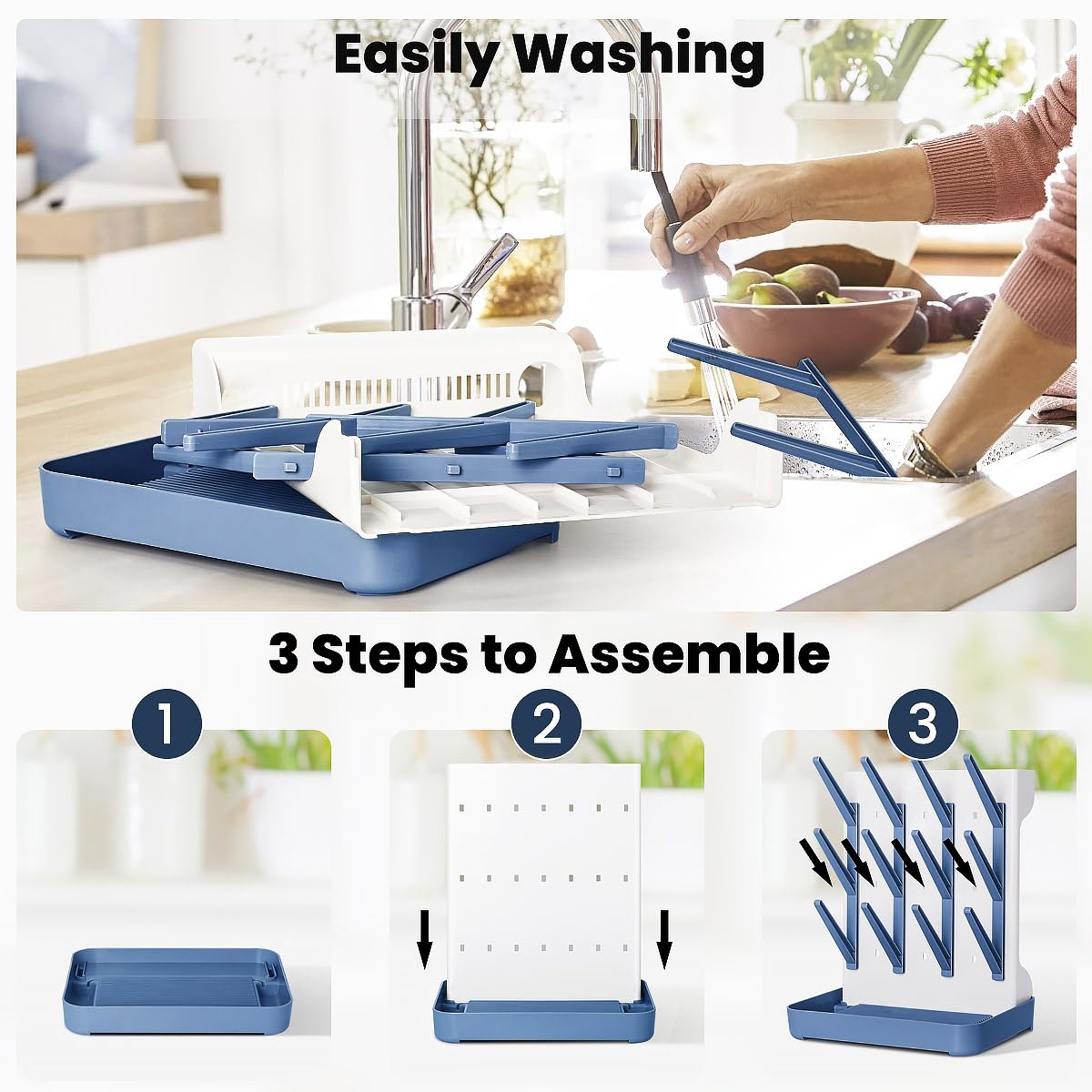 WillMall bottle rack top pocket holds small parts like pacifiers for quick drying.