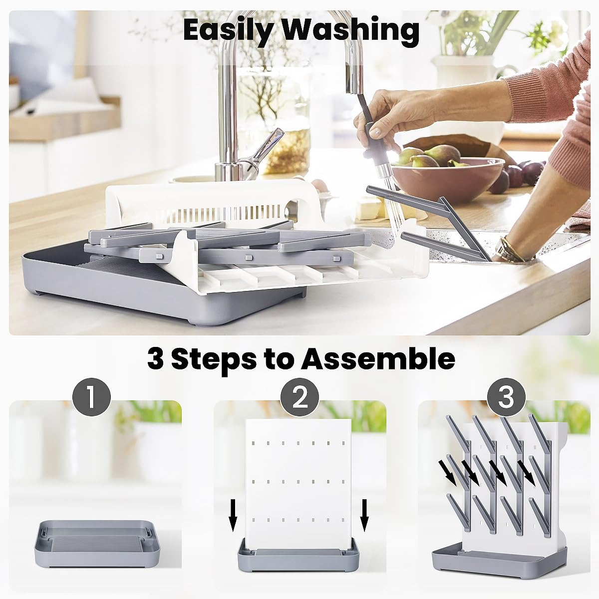 WillMall removable drain tray directs water away, keeping counters clean and dry.