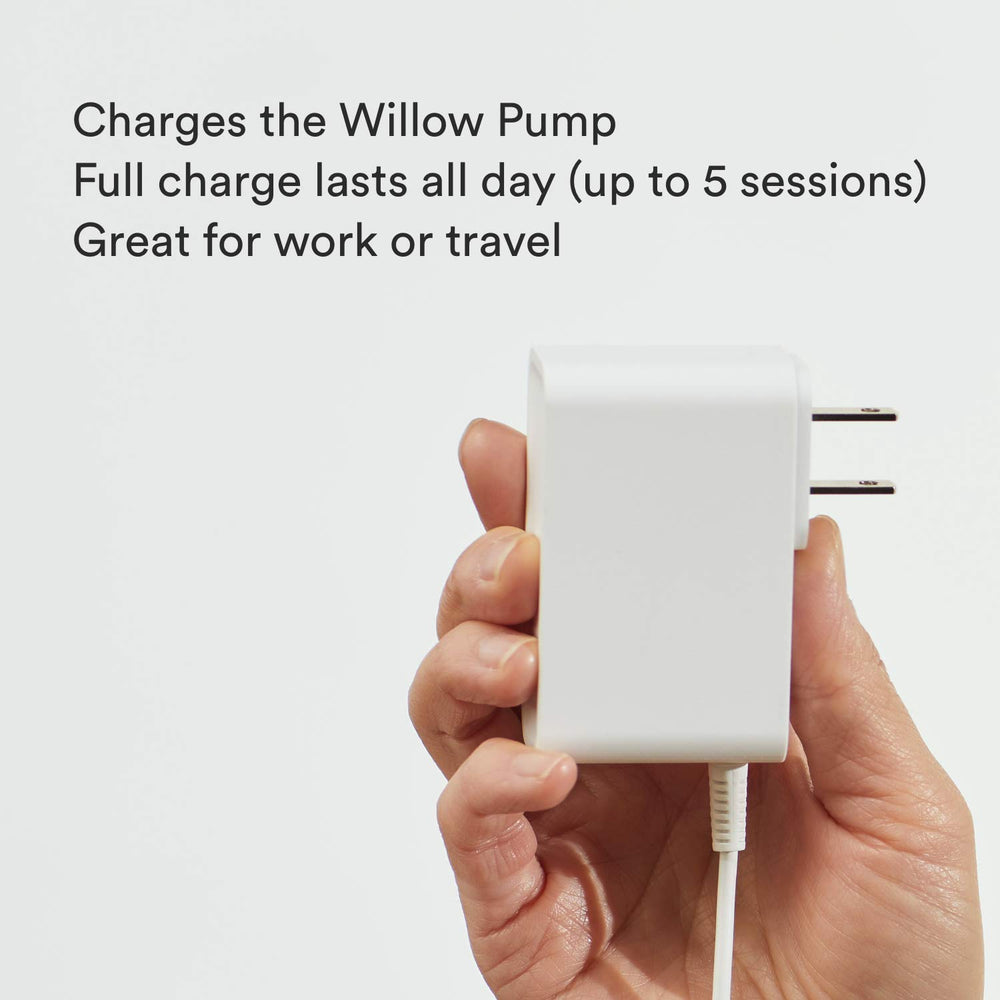 Willow 360 charger in use, powering hands-free pumping during a busy day.
