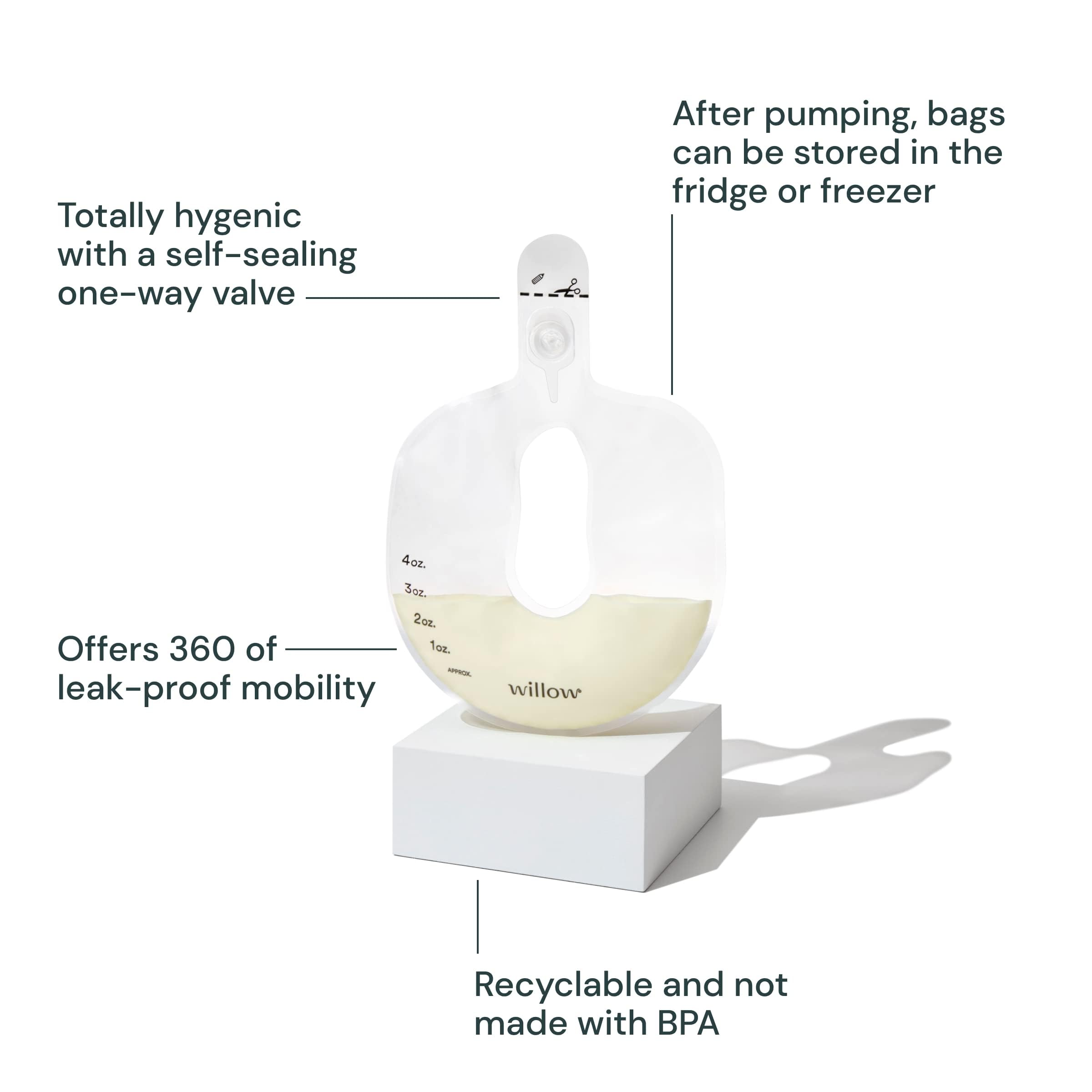 Willow 48-count breast milk bags organized for hygienic storage.