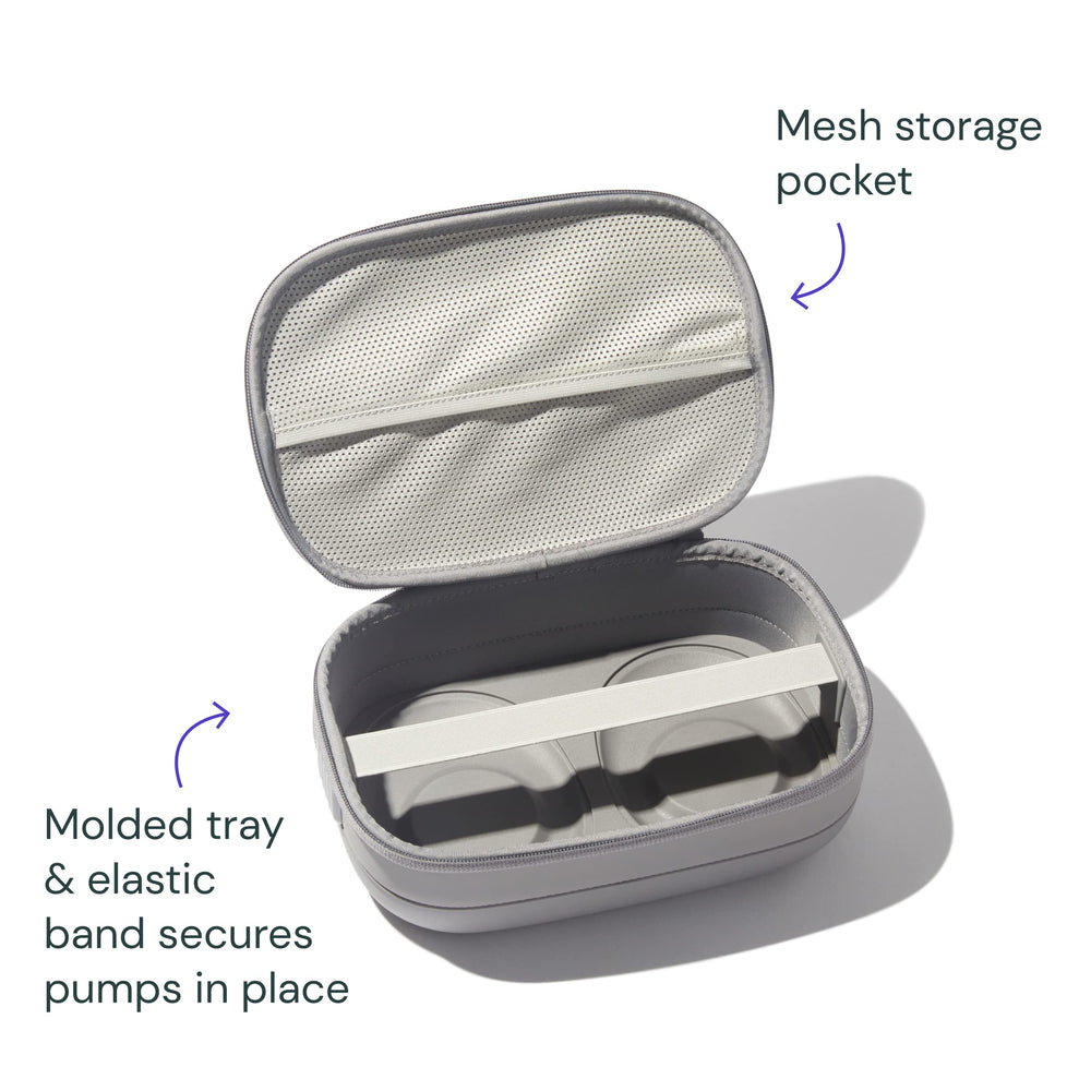 Willow breast pump carrying case-grey removable tray organizes pumps and accessories for on-the-go use