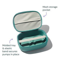 Willow breast pump carrying case teal removable tray shows organized storage