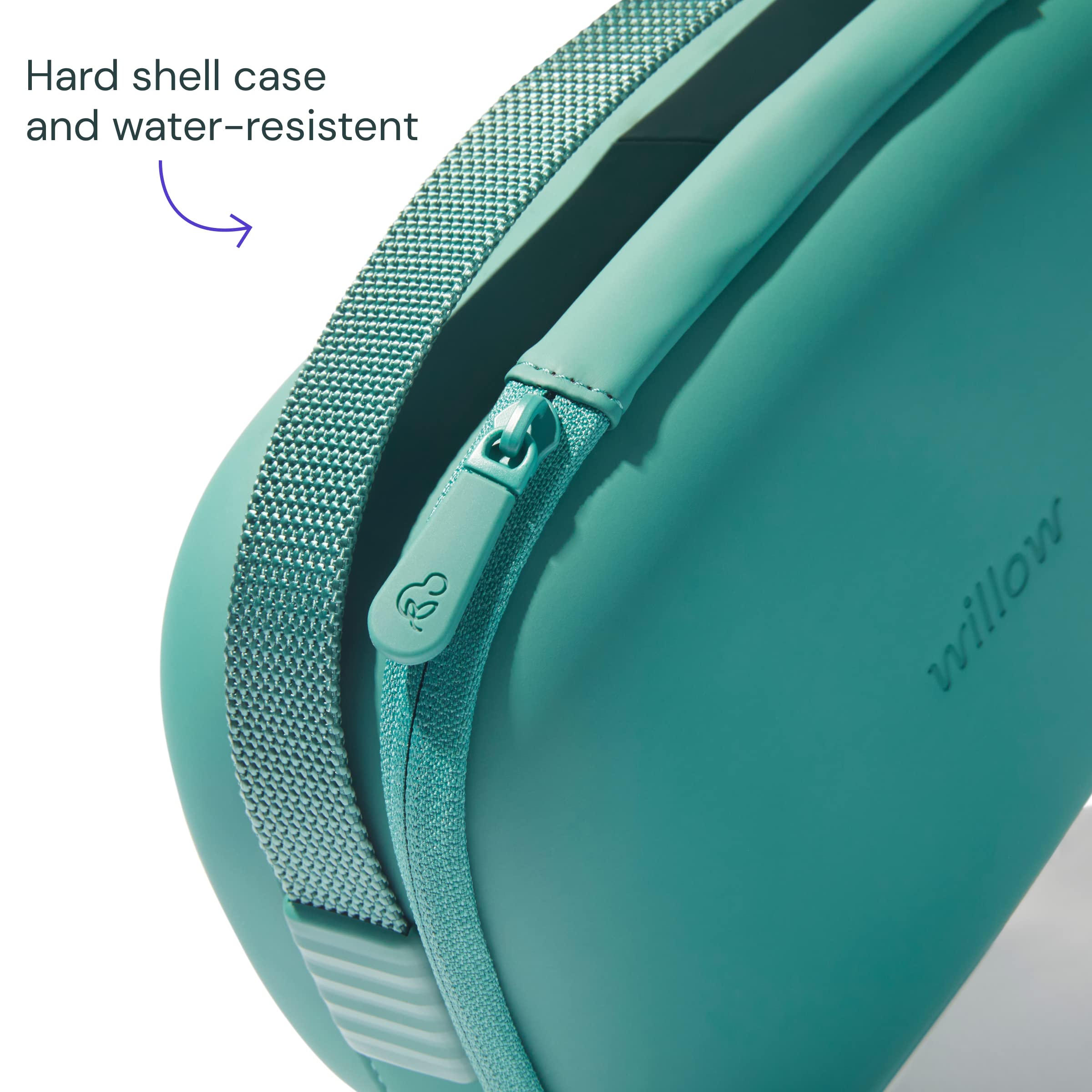 Willow breast pump carrying case teal water-resistant liner simplifies cleaning after use