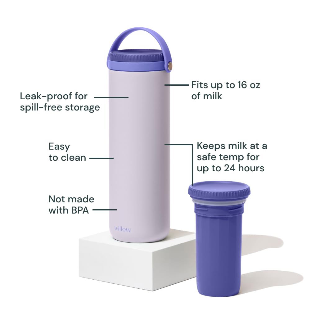 Willow 16oz stainless steel cooler stores up to 16 oz for on-the-go feeding.