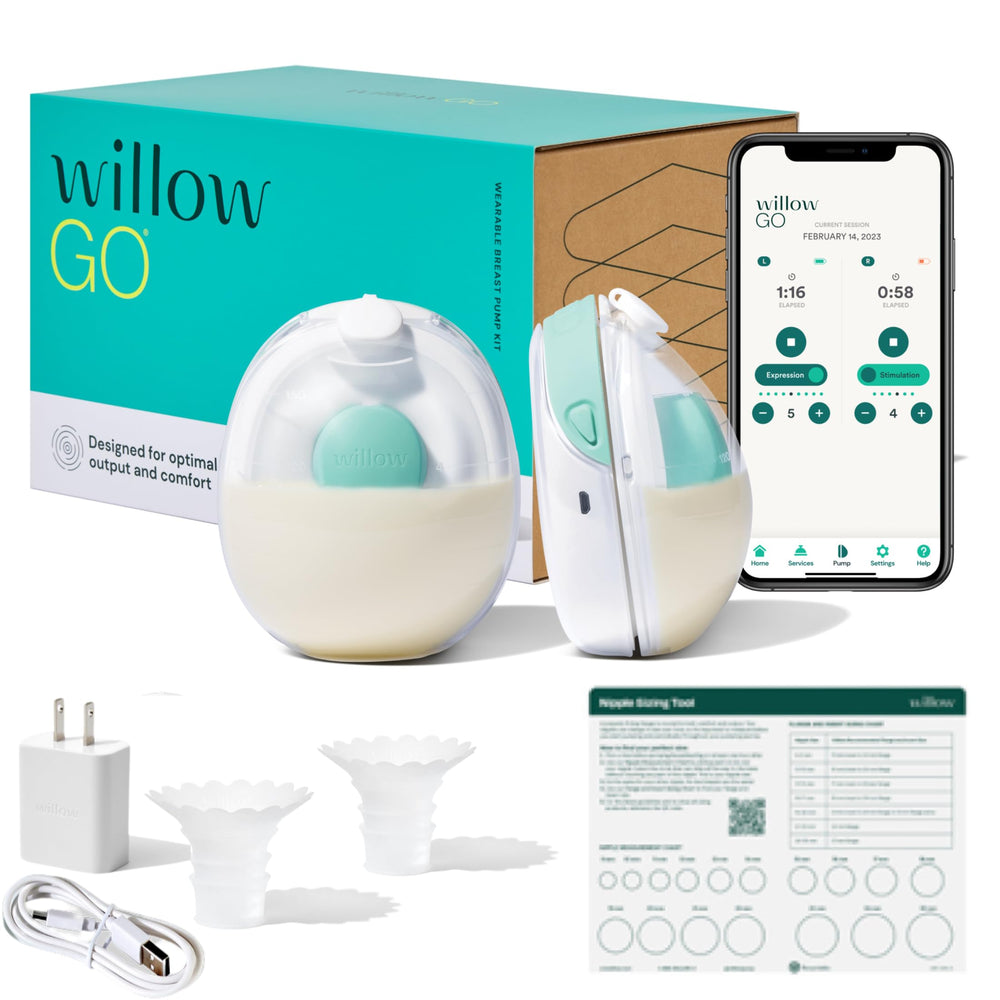 Willow Go wearable breast pump in bra for hands-free comfort during daily routines.