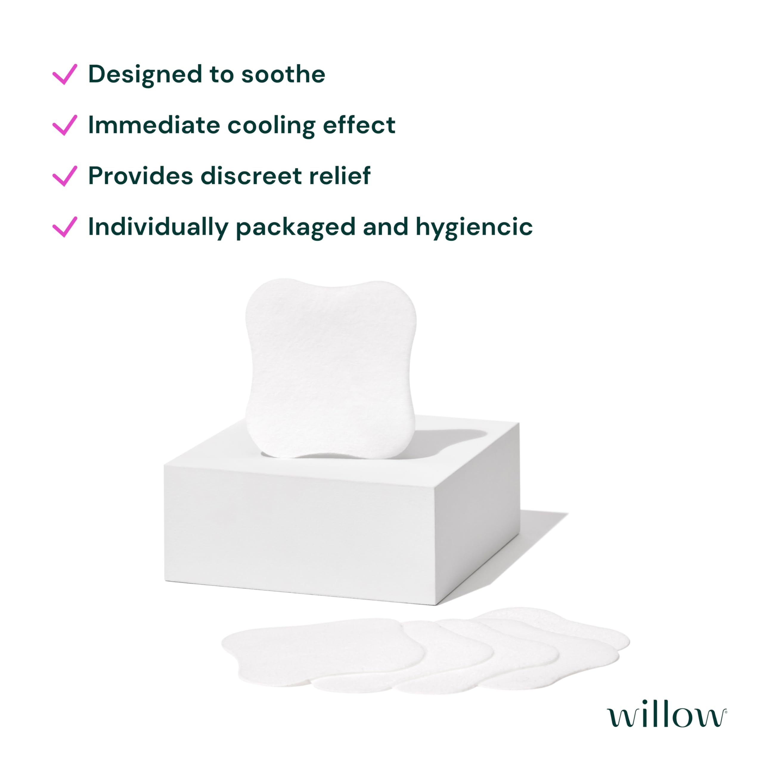Willow hydrogel nipple pads deliver quick cooling on contact with skin