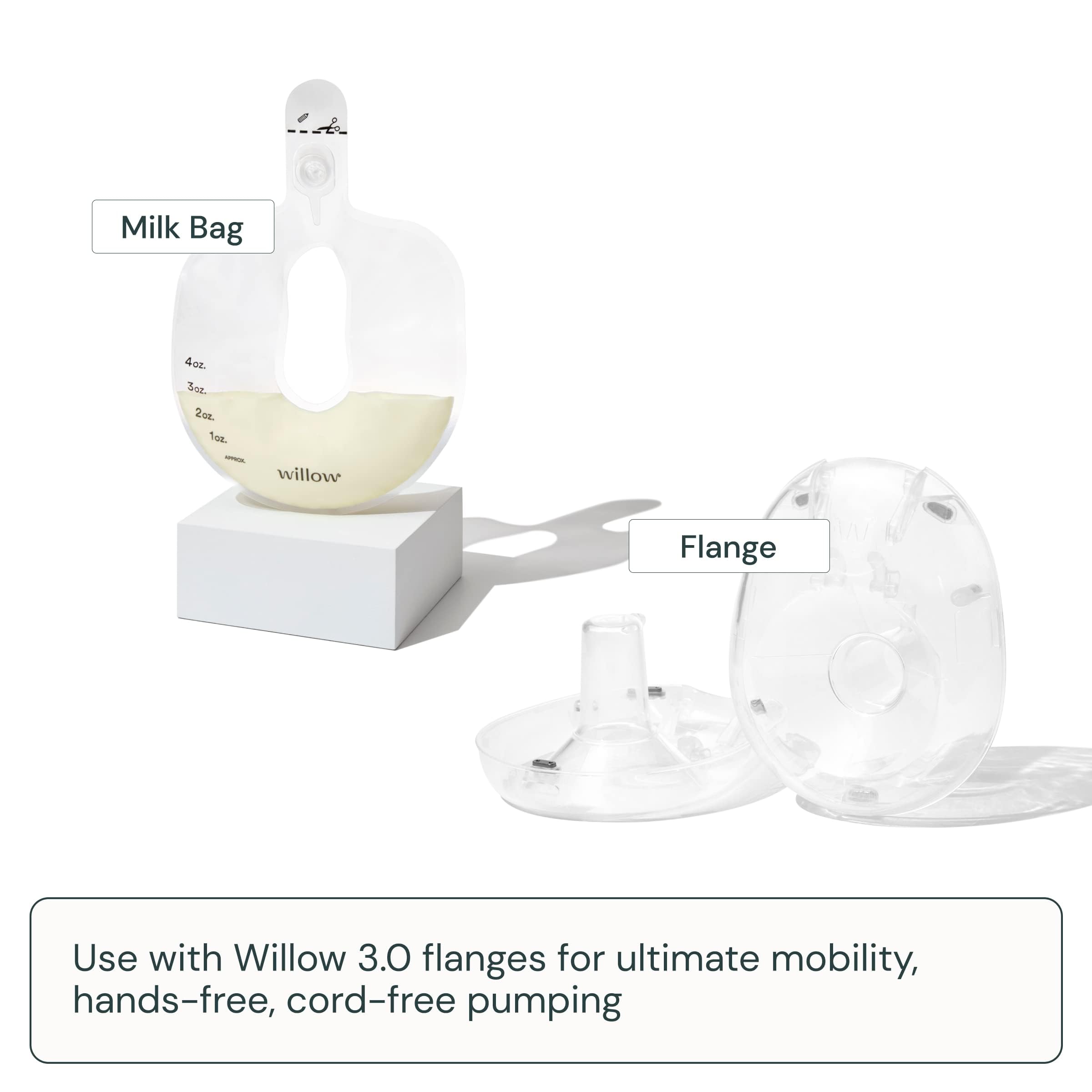 Willow self-sealing leak-proof bags provide secure milk transport.