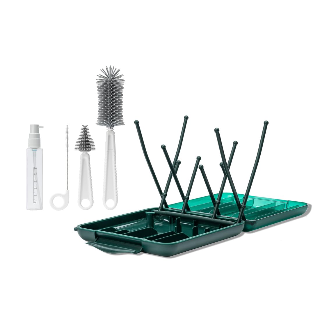 Willow Travel Cleaning Kit with folding drying rack for on-the-go bottle care