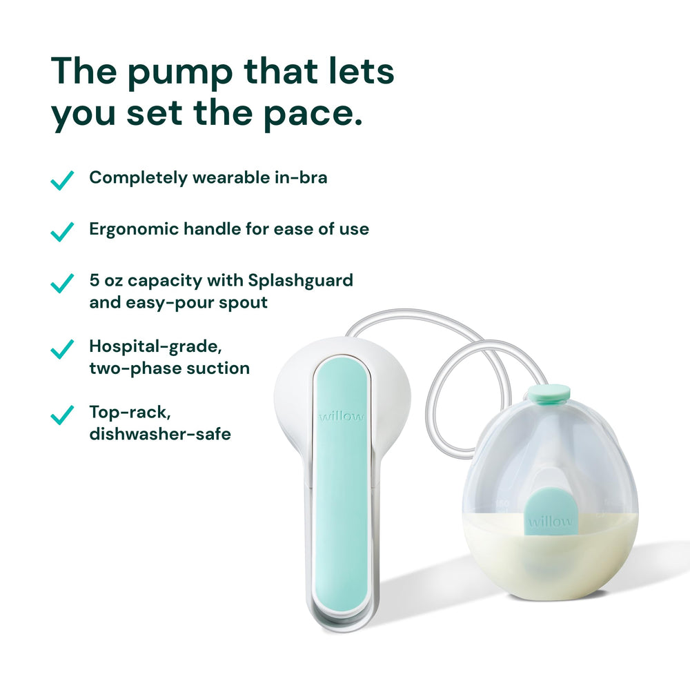 Willow Wave ergonomic handle enabling one-handed control for comfortable pumping