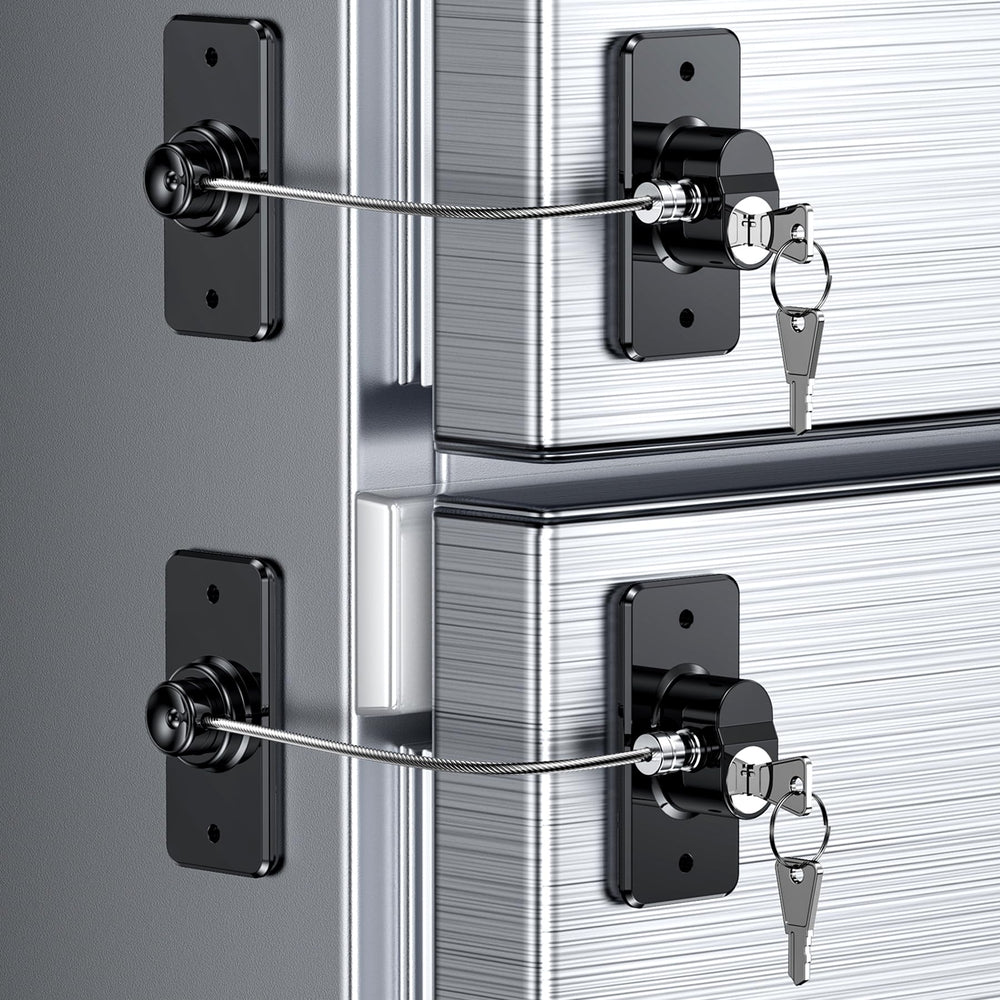 WILNIRY 2-pack refrigerator door lock with adhesive for easy, tool-free installation.