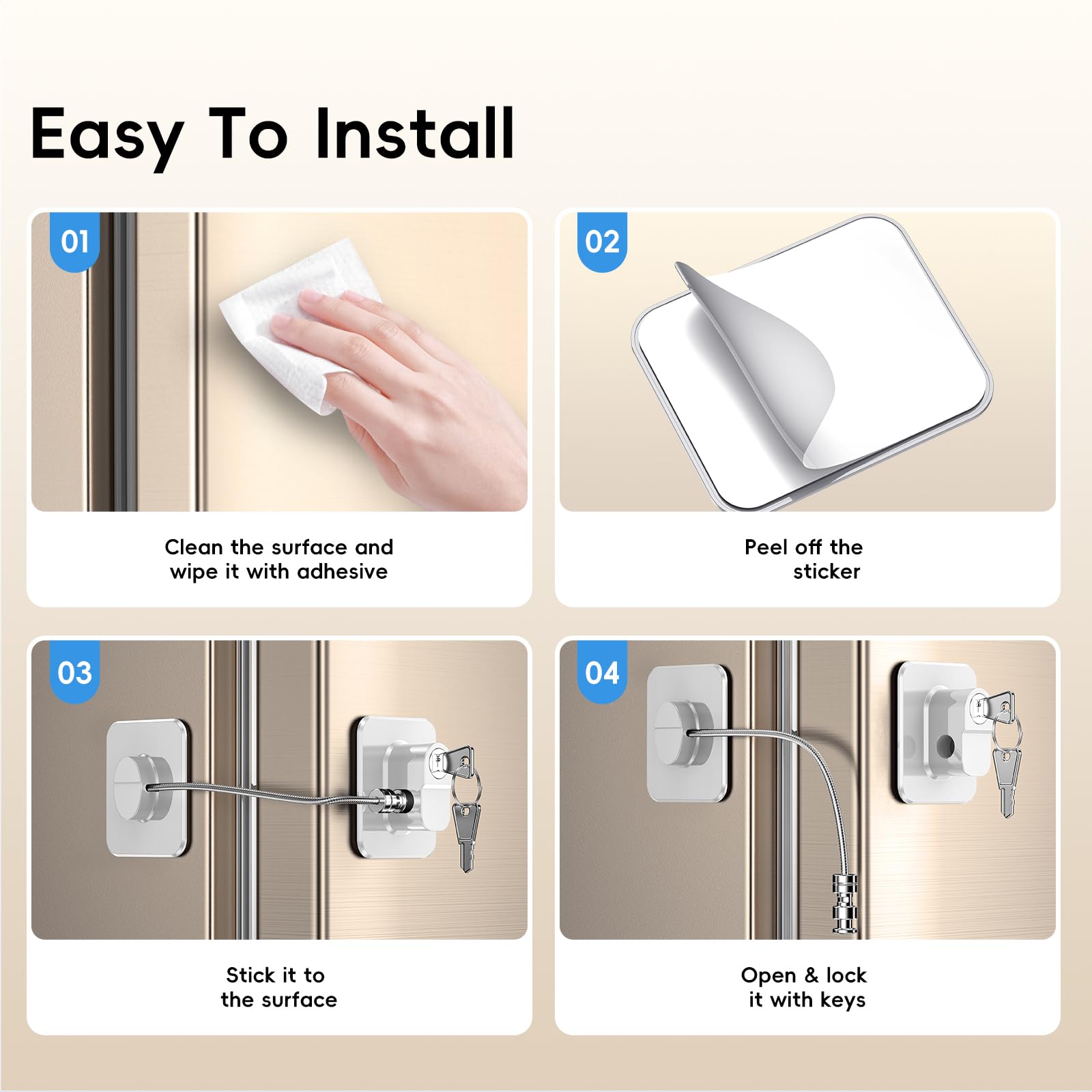 WILNIRY lock close-up highlights adhesive pad and latch.
