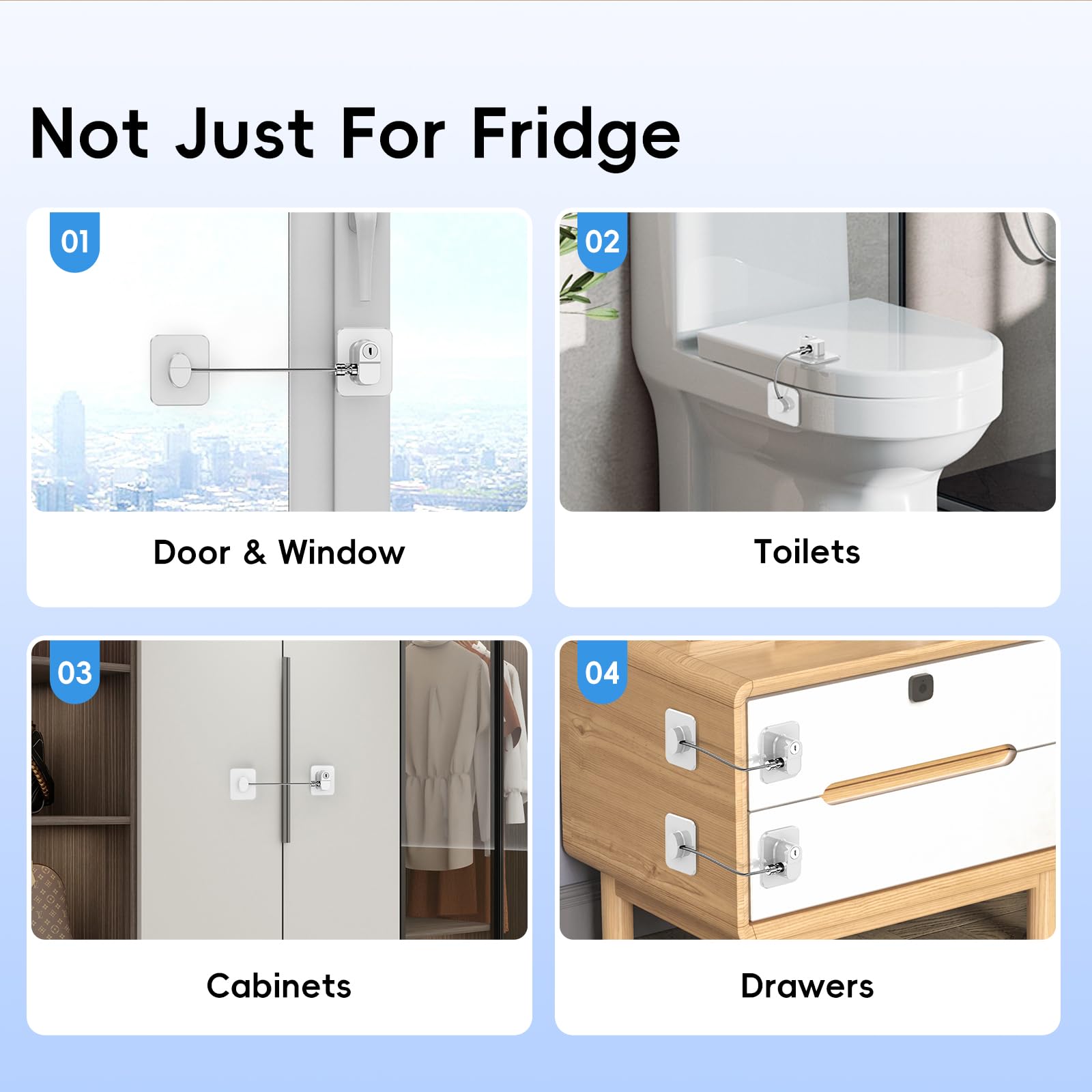 WILNIRY fridge door lock on cabinet demonstrates versatile child safety.