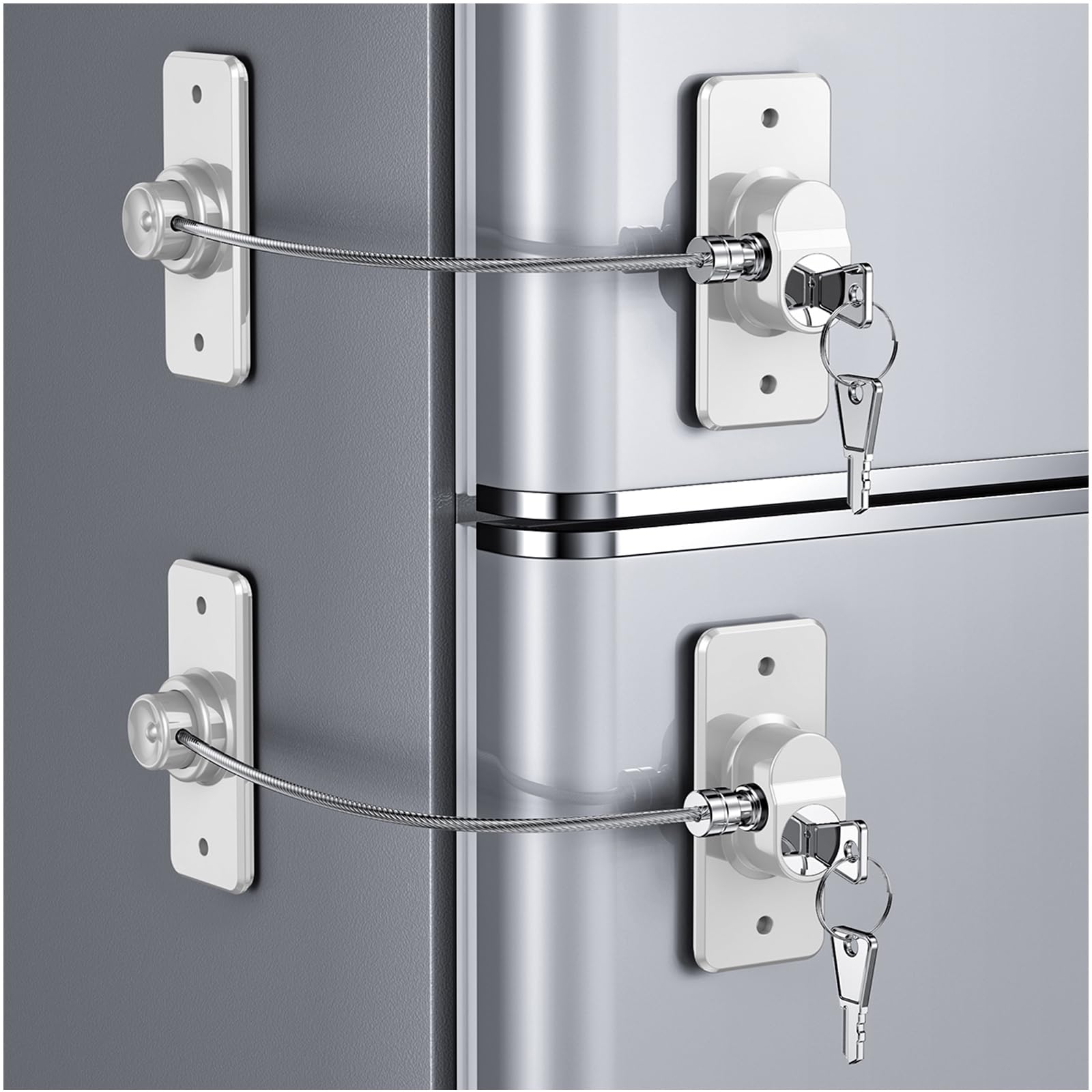 WILNIRY 2-pack refrigerator door lock adhesive for child safety.