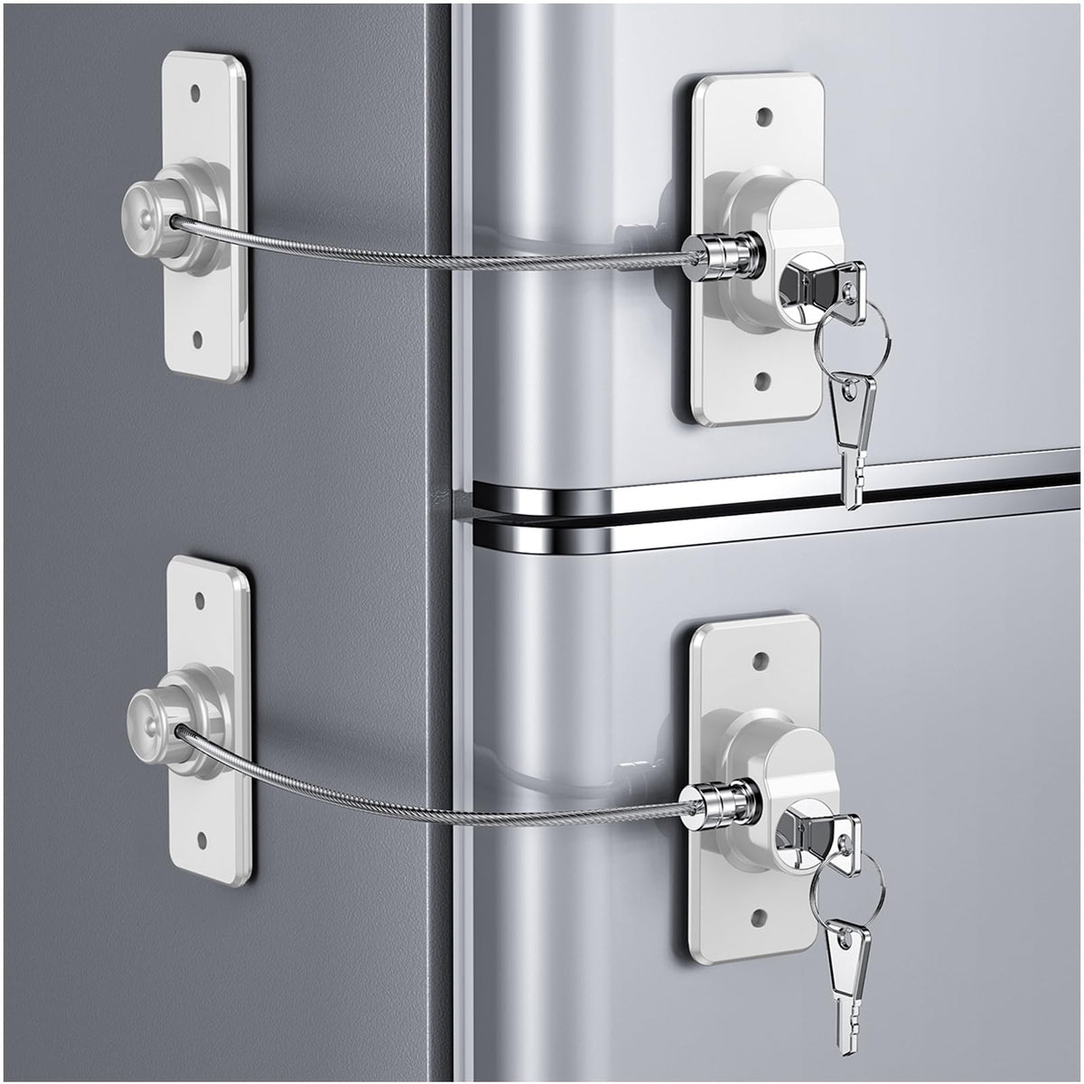 WILNIRY 2-pack refrigerator door lock adhesive for child safety.