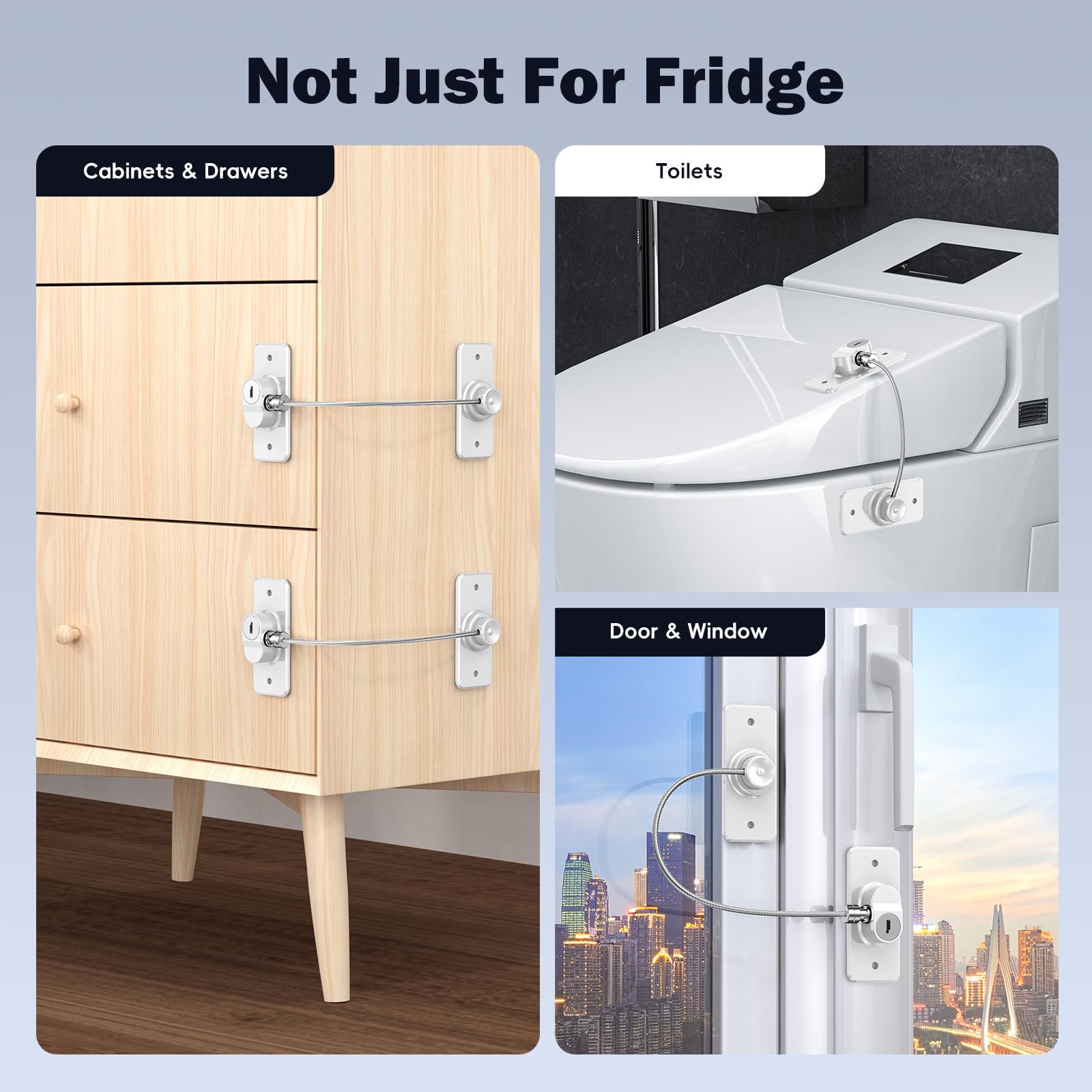WILNIRY fridge lock adhesive application shows tool-free install.
