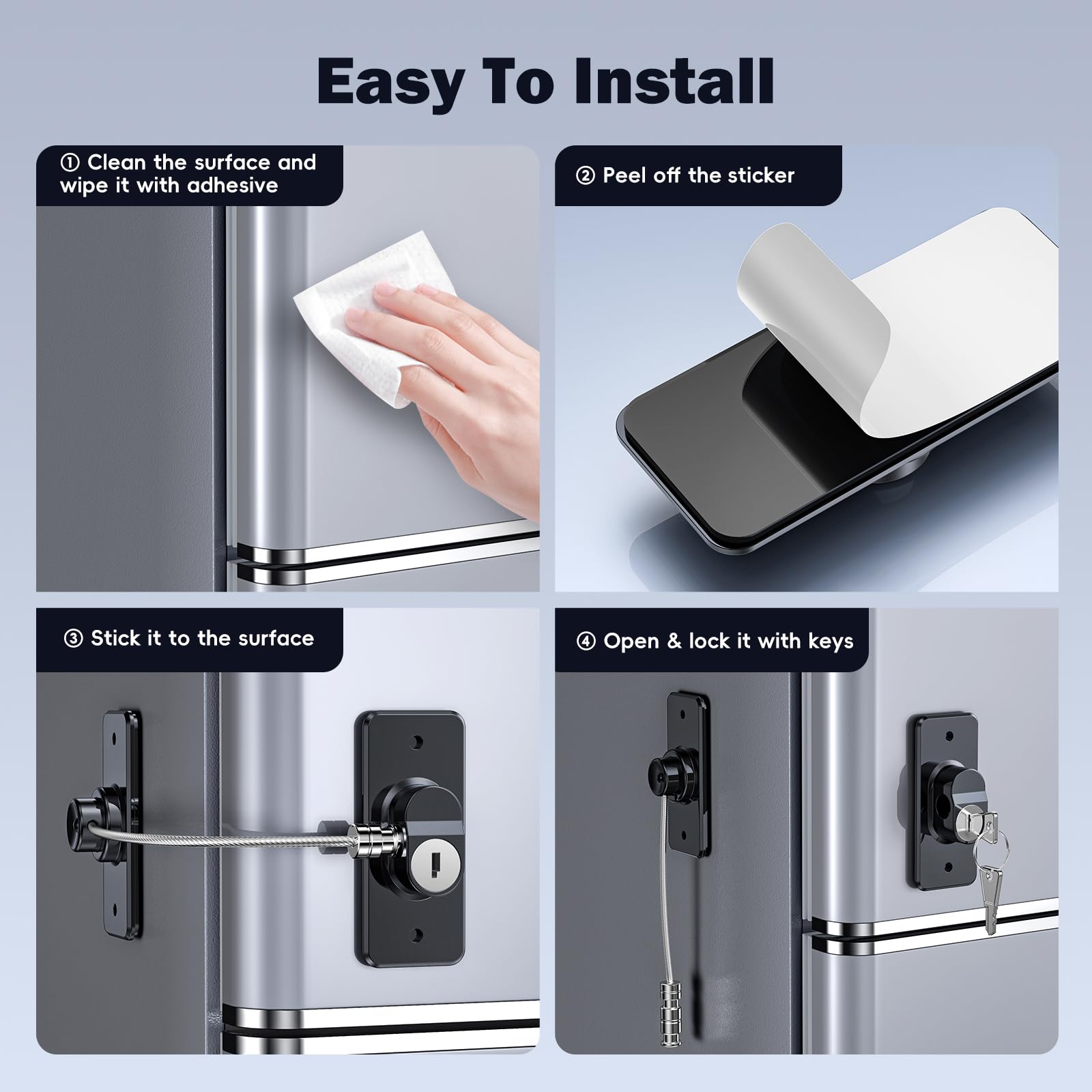 WILNIRY pet-safe fridge lock protects food from pets.