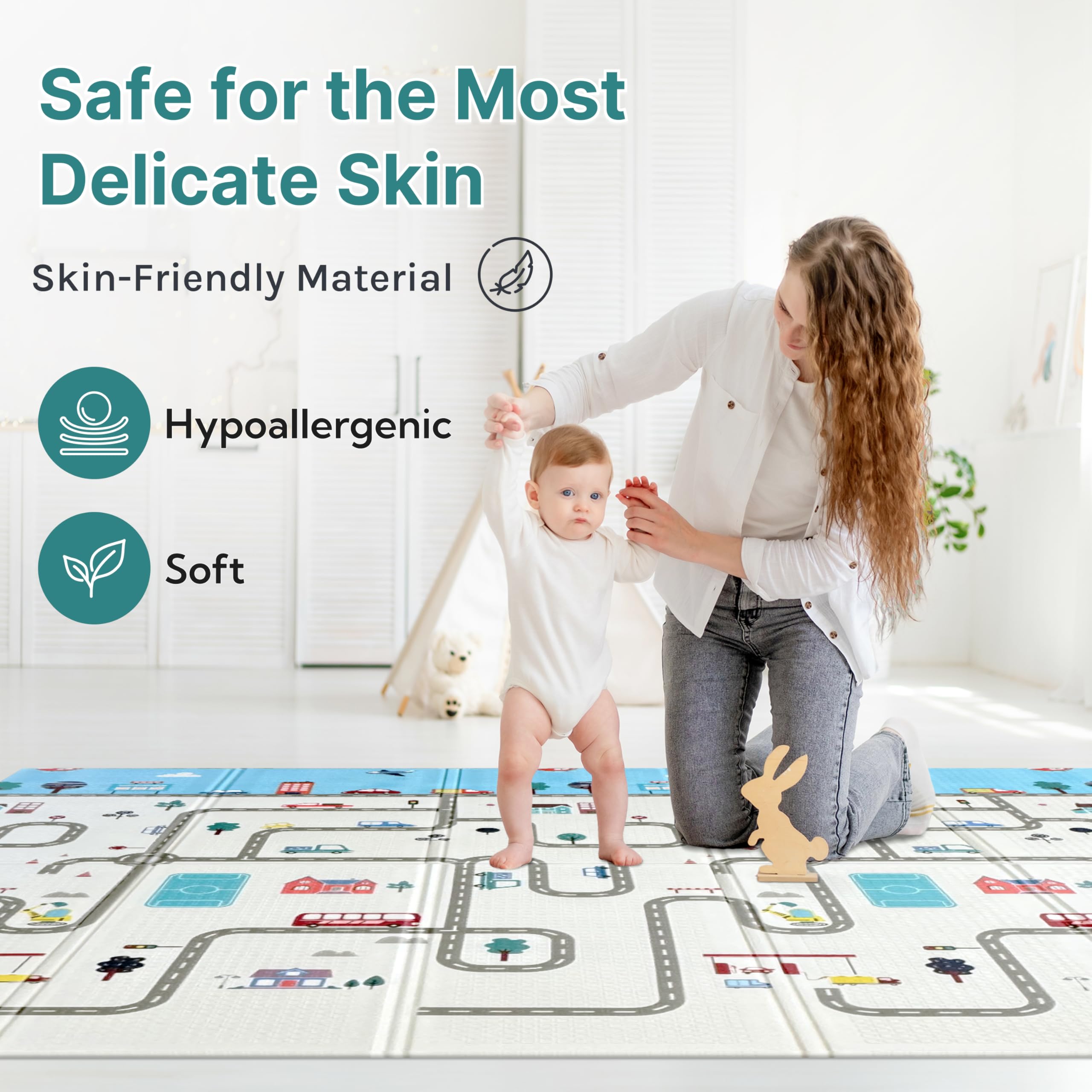 Wiltology playmat folded storage image demonstrates easy fold and compact storage.