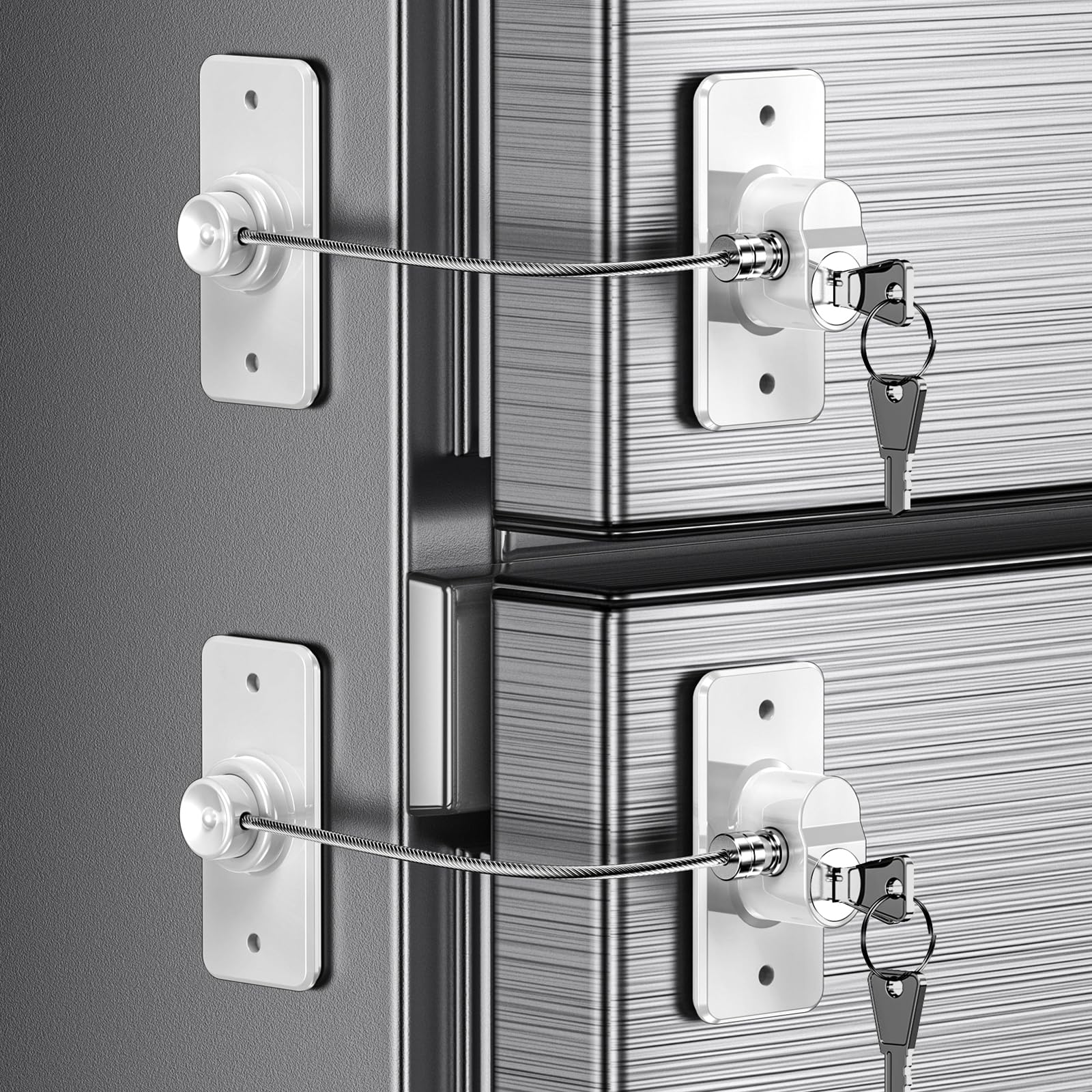 WILZEIMY 2-pack fridge lock demonstrates simple installation on a fridge for safer kids.