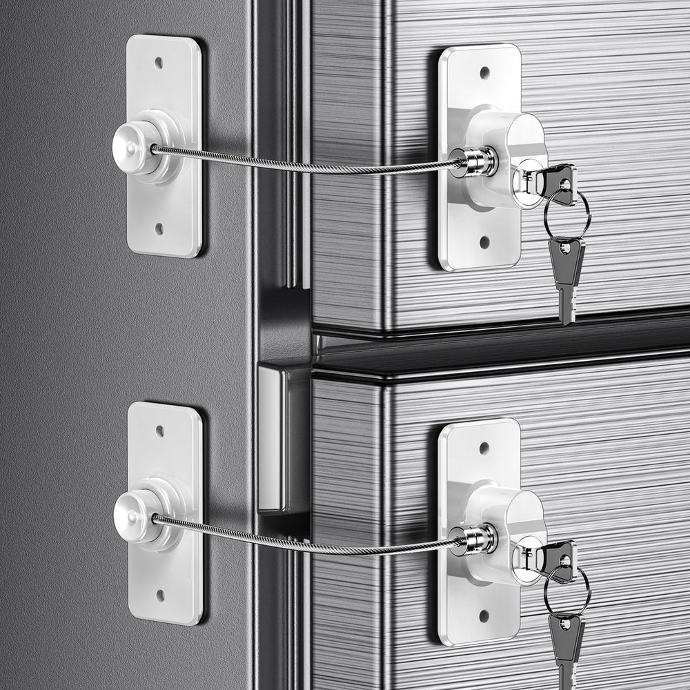 WILZEIMY 2-pack fridge lock demonstrates simple installation on a fridge for safer kids.