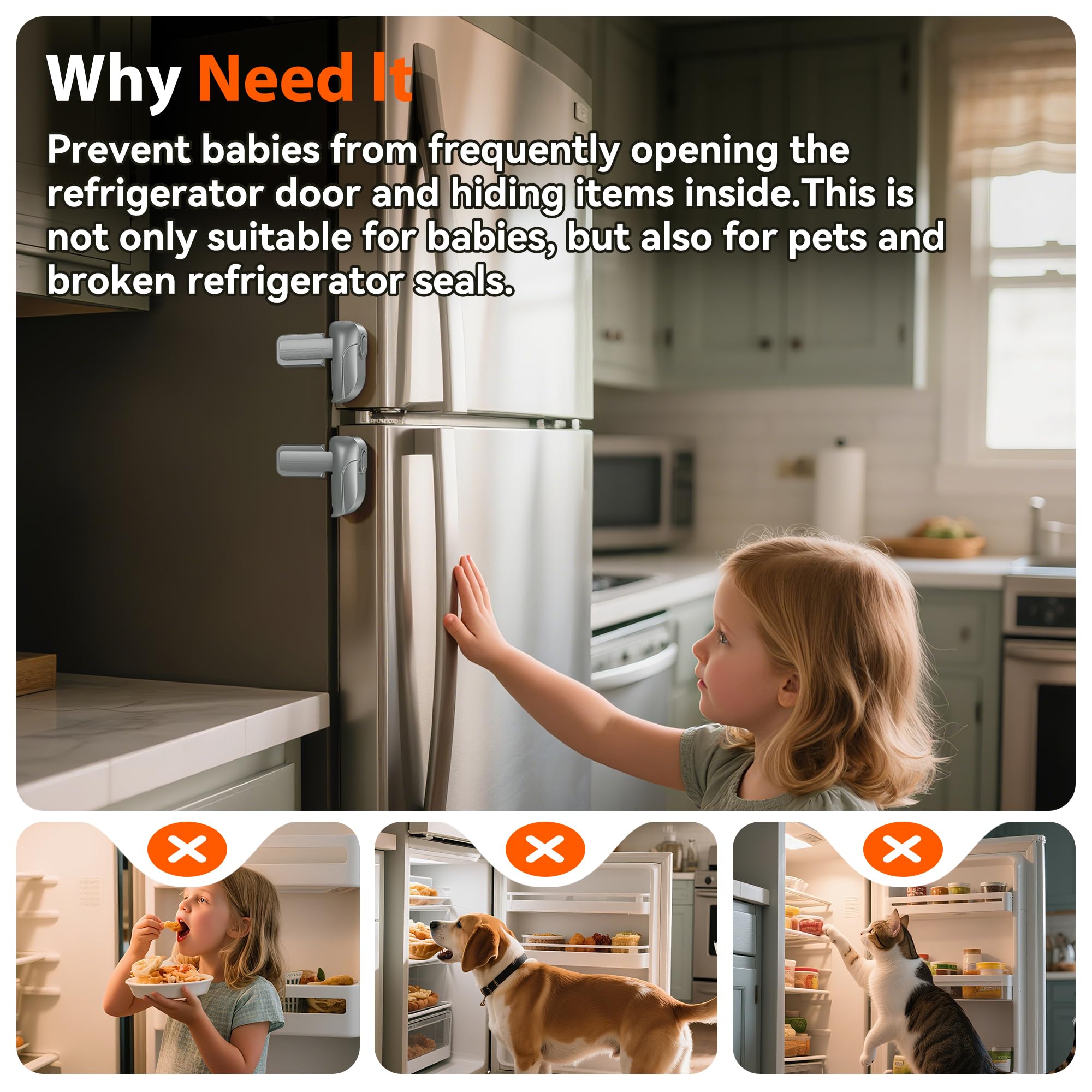 WILZEIMY fridge lock keeps foods out of reach and reduces curiosity.