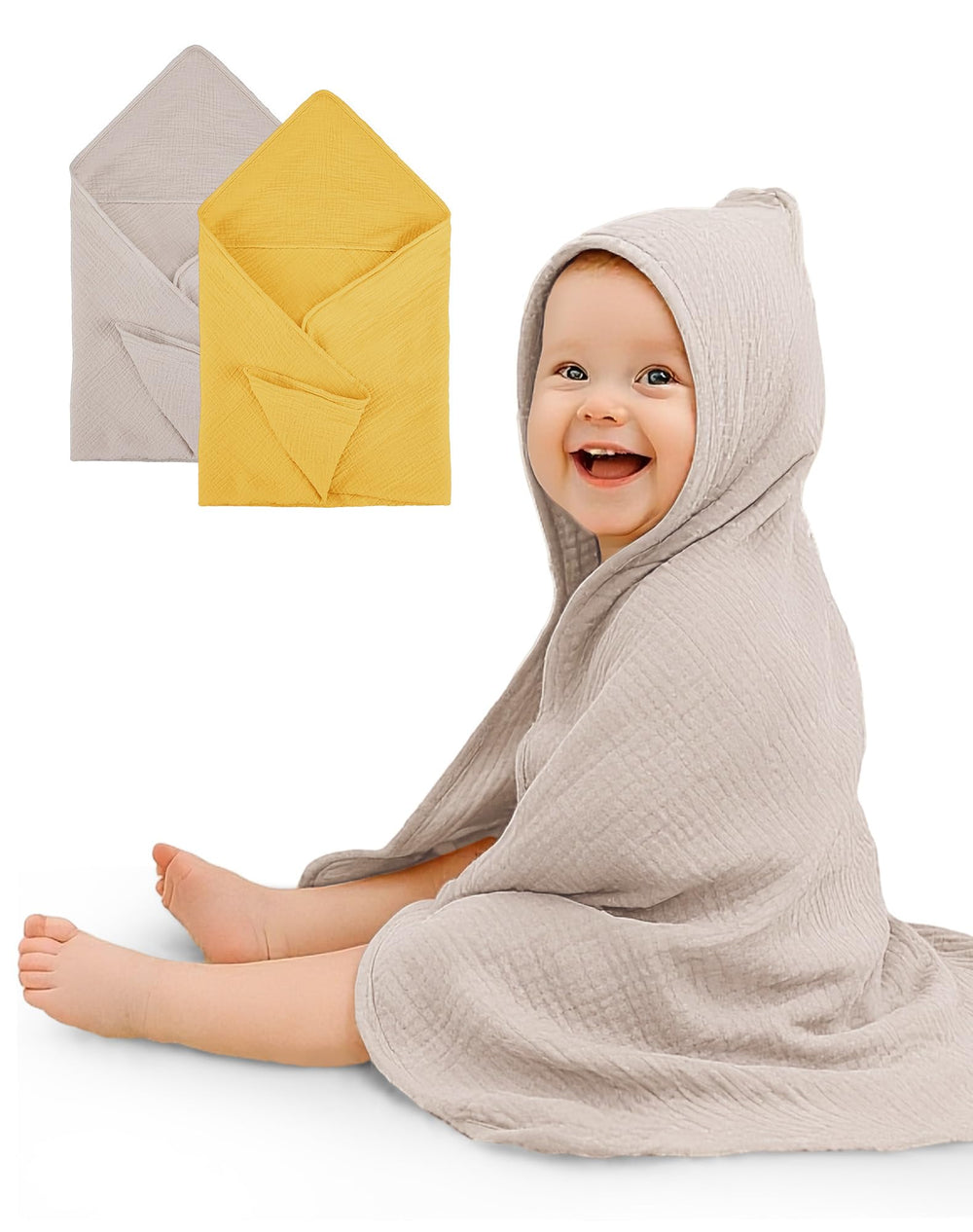 Wimist Hooded Baby Towels soft muslin close-up for gentle newborn drying.