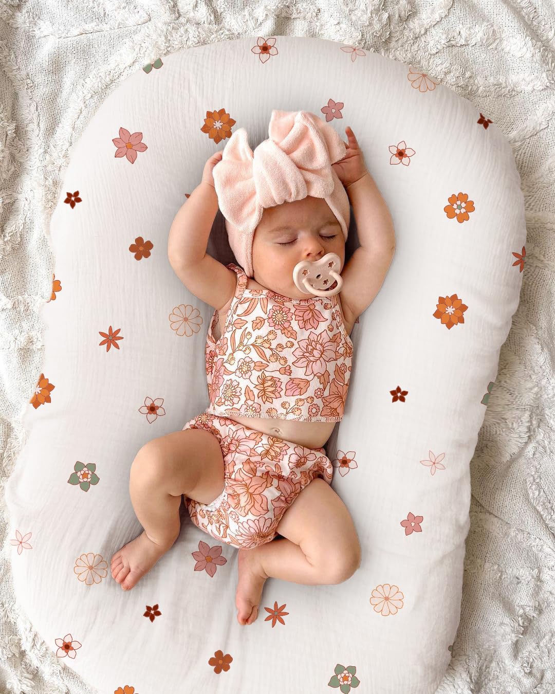 Wimist Muslin Baby Lounger Cover Flower-B size 80x55 cm for universal fit
