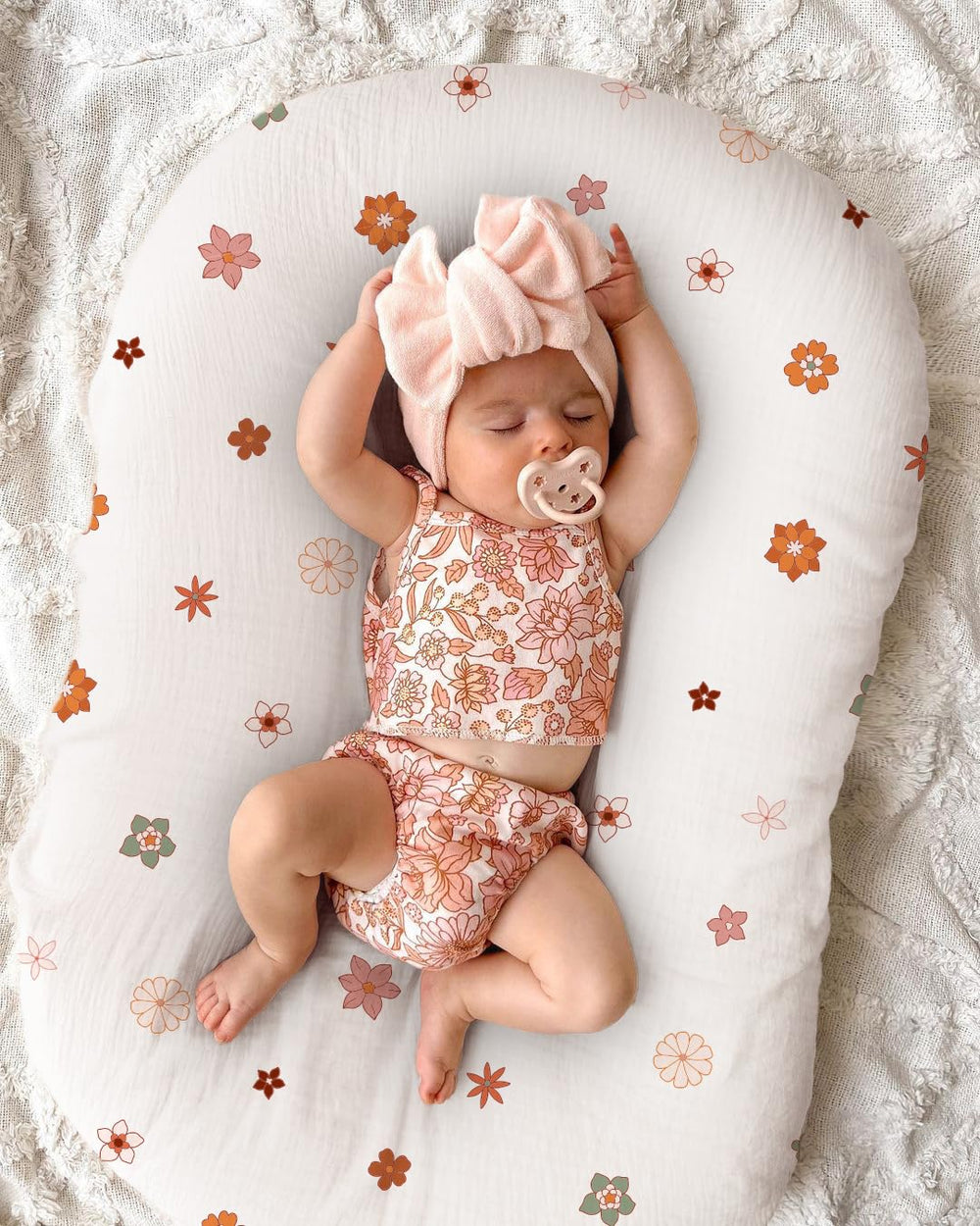 Wimist Muslin Baby Lounger Cover Flower-B size 80x55 cm for universal fit