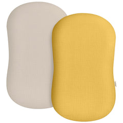 Wimist muslin baby lounger cover beige front view—soft breathable fabric for sensitive skin