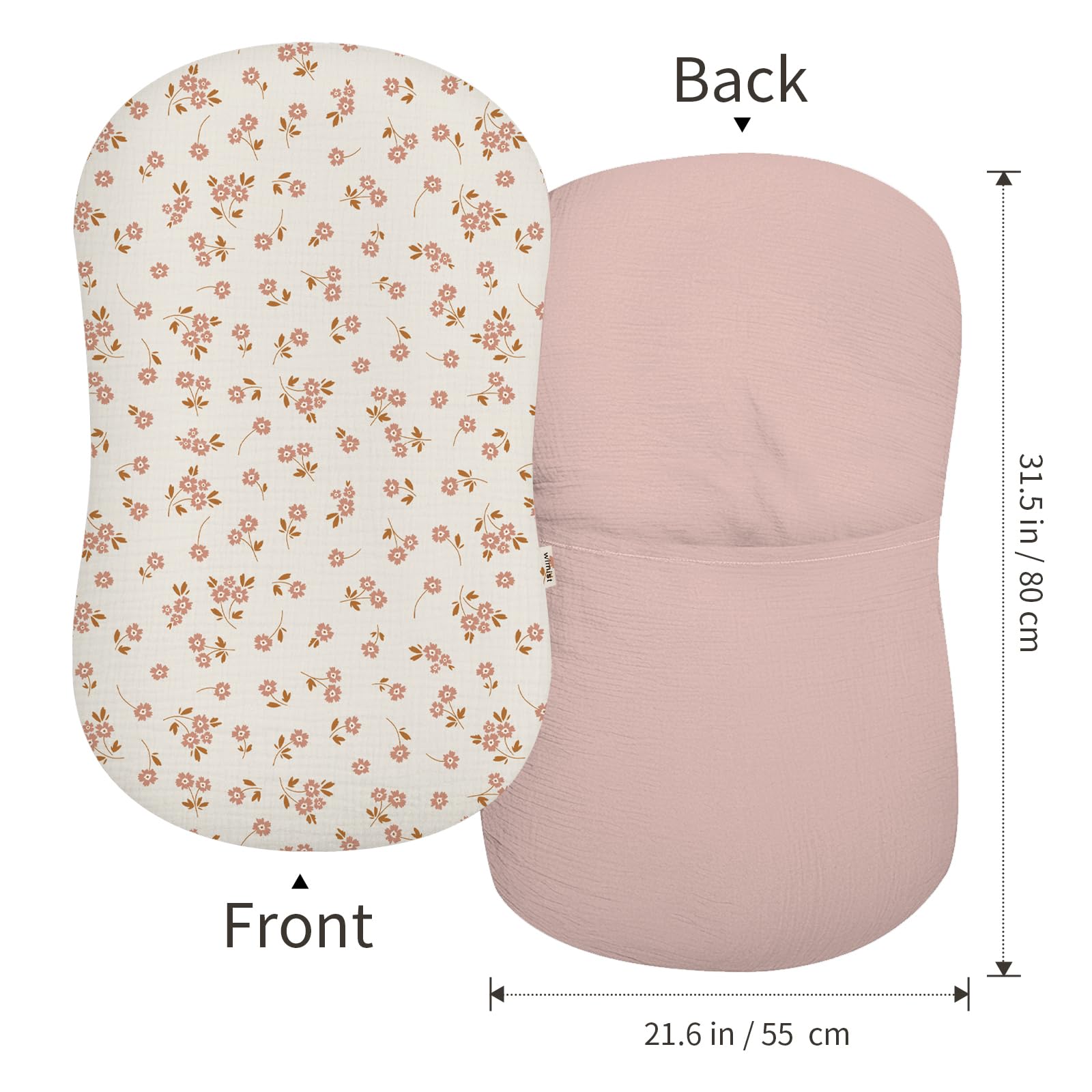 Wimist Muslin Baby Lounger Cover closeup reveals soft breathable cotton weave.