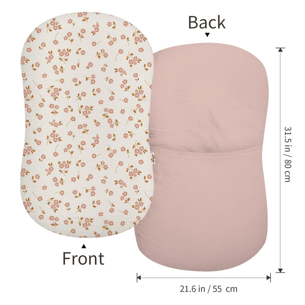 Wimist Muslin Baby Lounger Cover closeup reveals soft breathable cotton weave.