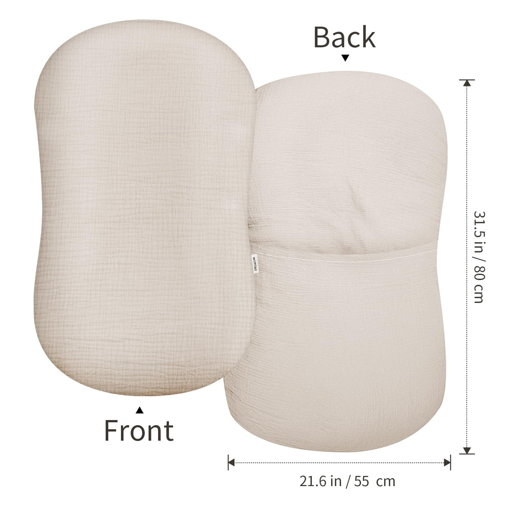 Wimist muslin baby lounger cover mustard front view—vibrant color adds nursery charm