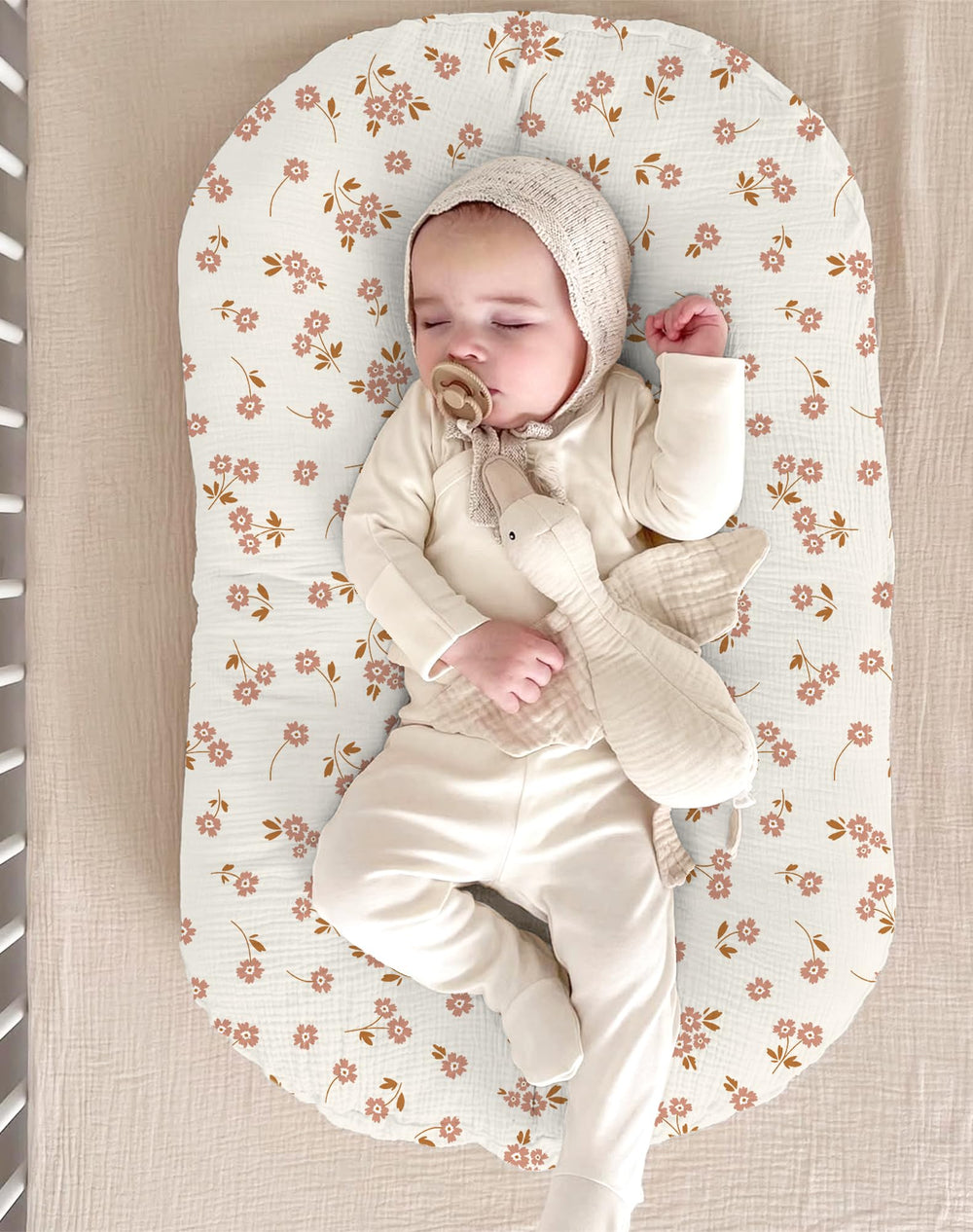 Wimist Muslin Baby Lounger Cover size 31.5 x 21.6 inches fits most loungers.