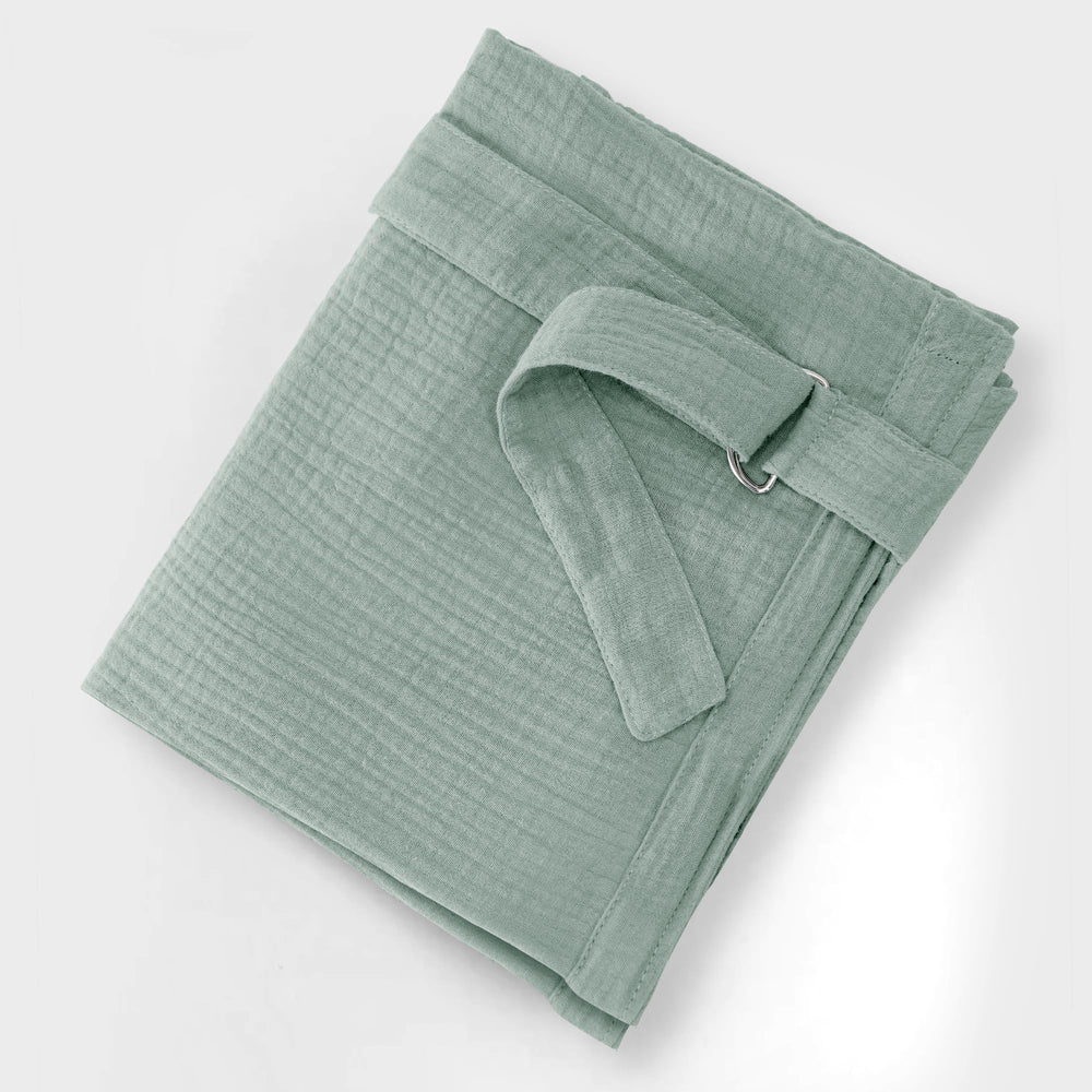 Wimist muslin nursing cover sage pocket open highlights convenient storage.