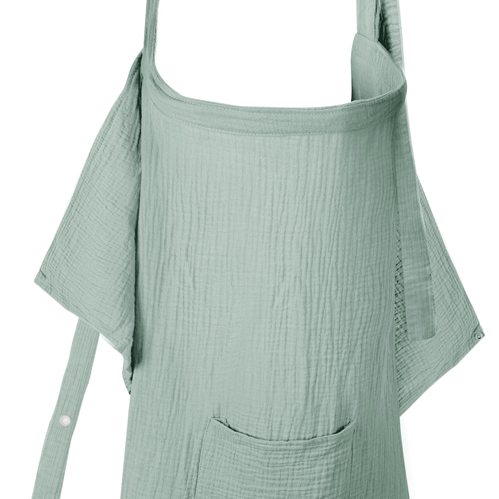 Wimist muslin nursing cover sage side view shows lightweight, breathable fabric.