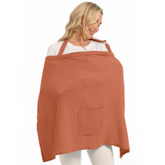 Wimist nursing cover brick color view shows full coverage for discreet feeding on the go