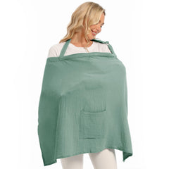 Wimist nursing cover in Roman Green provides full coverage for discreet breastfeeding on the go.