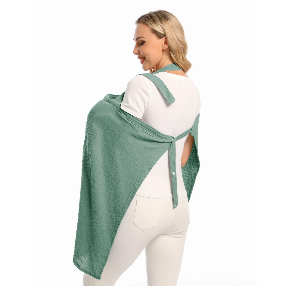 Wimist nursing cover in Roman Green features adjustable shoulder straps for a secure fit.