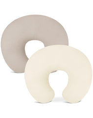 Wimist nursing pillow cover 2-pack beige and pale yellow flatlay for easy rotation.